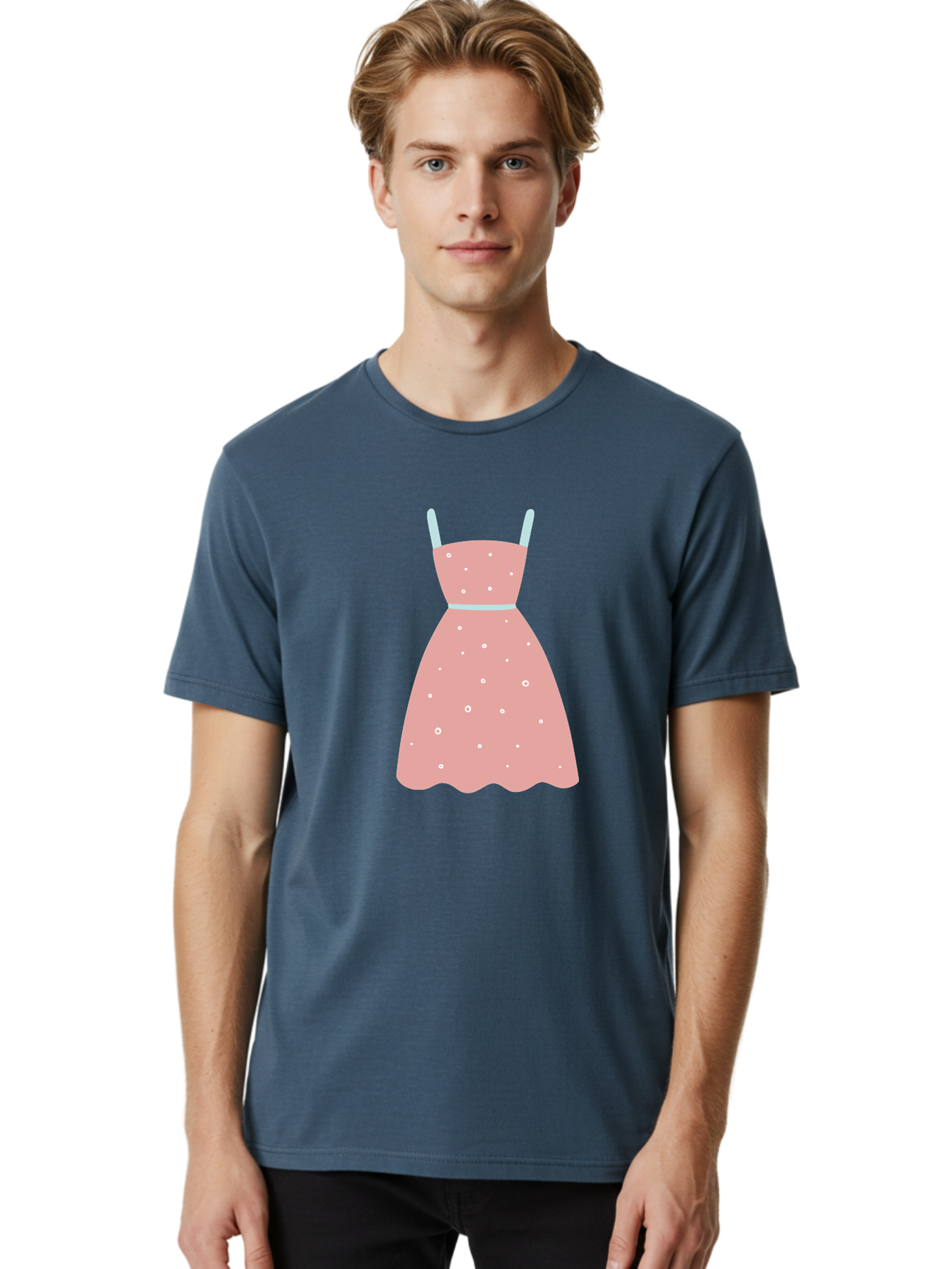Polka-Dot-Dress Men'S Graphic Tee, 100% Cotton, Comfortable Casual Summer Wear, Machine Washable, Pink Dress, Polka Dot Pattern, Feminine Fashion, Elegant Design, White Accents, Stylish Clothing, Retro Style, Women'S Wear, Polka Dot Dress Aac085 6