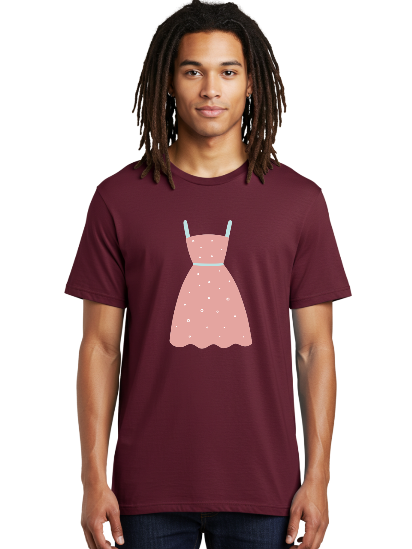 Polka-Dot-Dress Men'S Graphic Tee, 100% Cotton, Comfortable Casual Summer Wear, Machine Washable, Pink Dress, Polka Dot Pattern, Feminine Fashion, Elegant Design, White Accents, Stylish Clothing, Retro Style, Women'S Wear, Polka Dot Dress Aac085 12