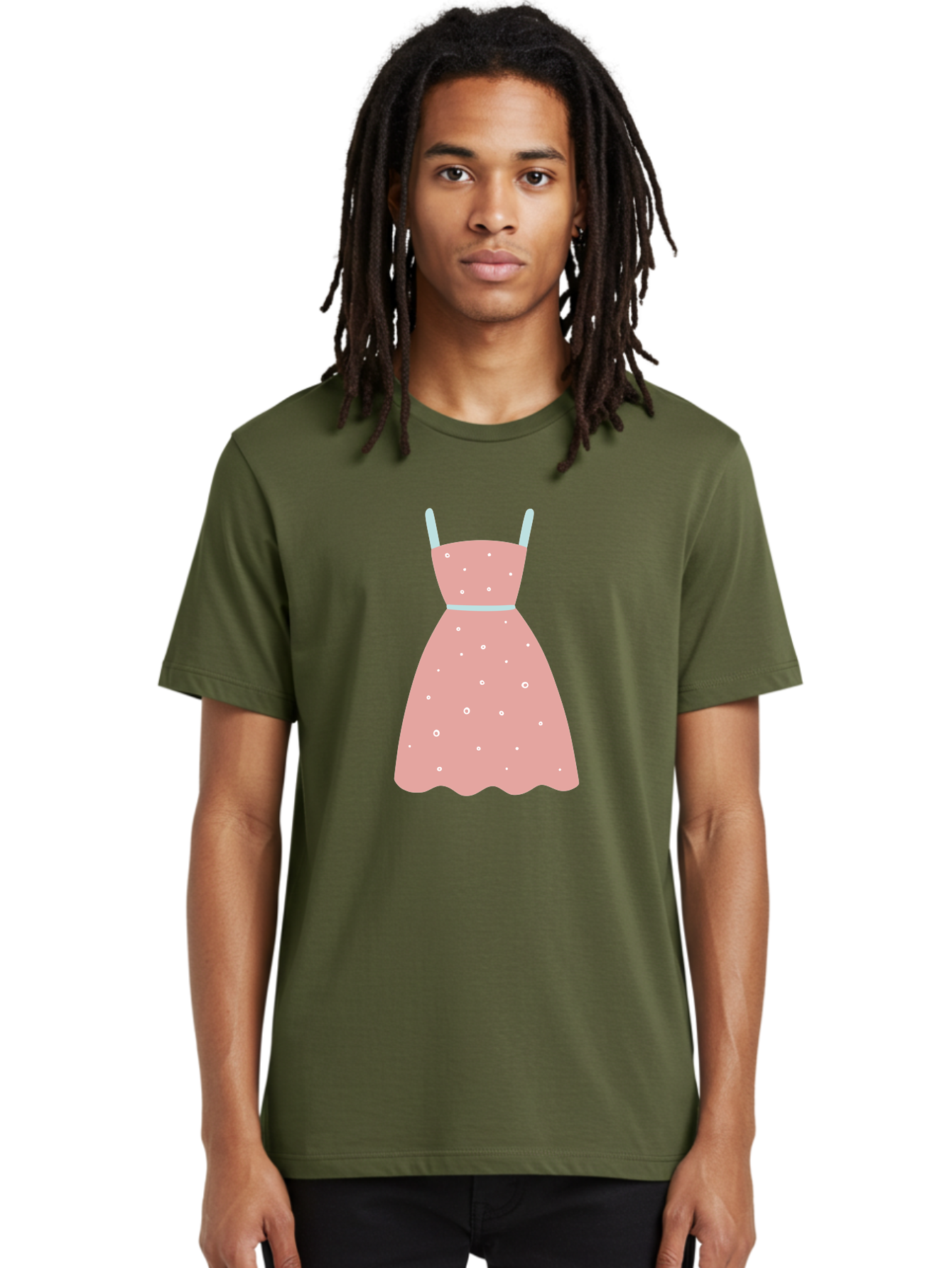 Polka-Dot-Dress Men'S Graphic Tee, 100% Cotton, Comfortable Casual Summer Wear, Machine Washable, Pink Dress, Polka Dot Pattern, Feminine Fashion, Elegant Design, White Accents, Stylish Clothing, Retro Style, Women'S Wear, Polka Dot Dress Aac085 4