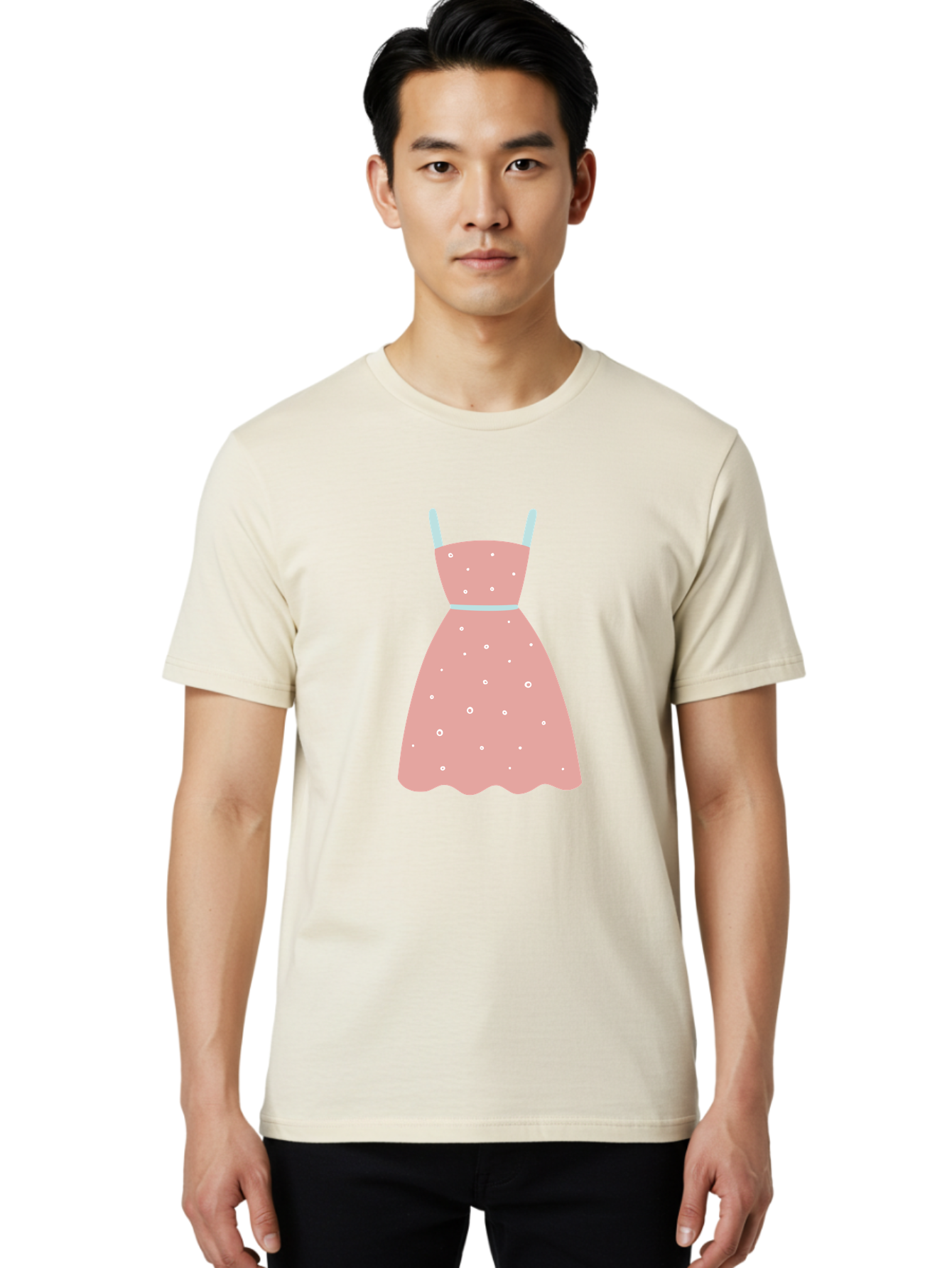 Polka-Dot-Dress Men'S Graphic Tee, 100% Cotton, Comfortable Casual Summer Wear, Machine Washable, Pink Dress, Polka Dot Pattern, Feminine Fashion, Elegant Design, White Accents, Stylish Clothing, Retro Style, Women'S Wear, Polka Dot Dress Aac085 20