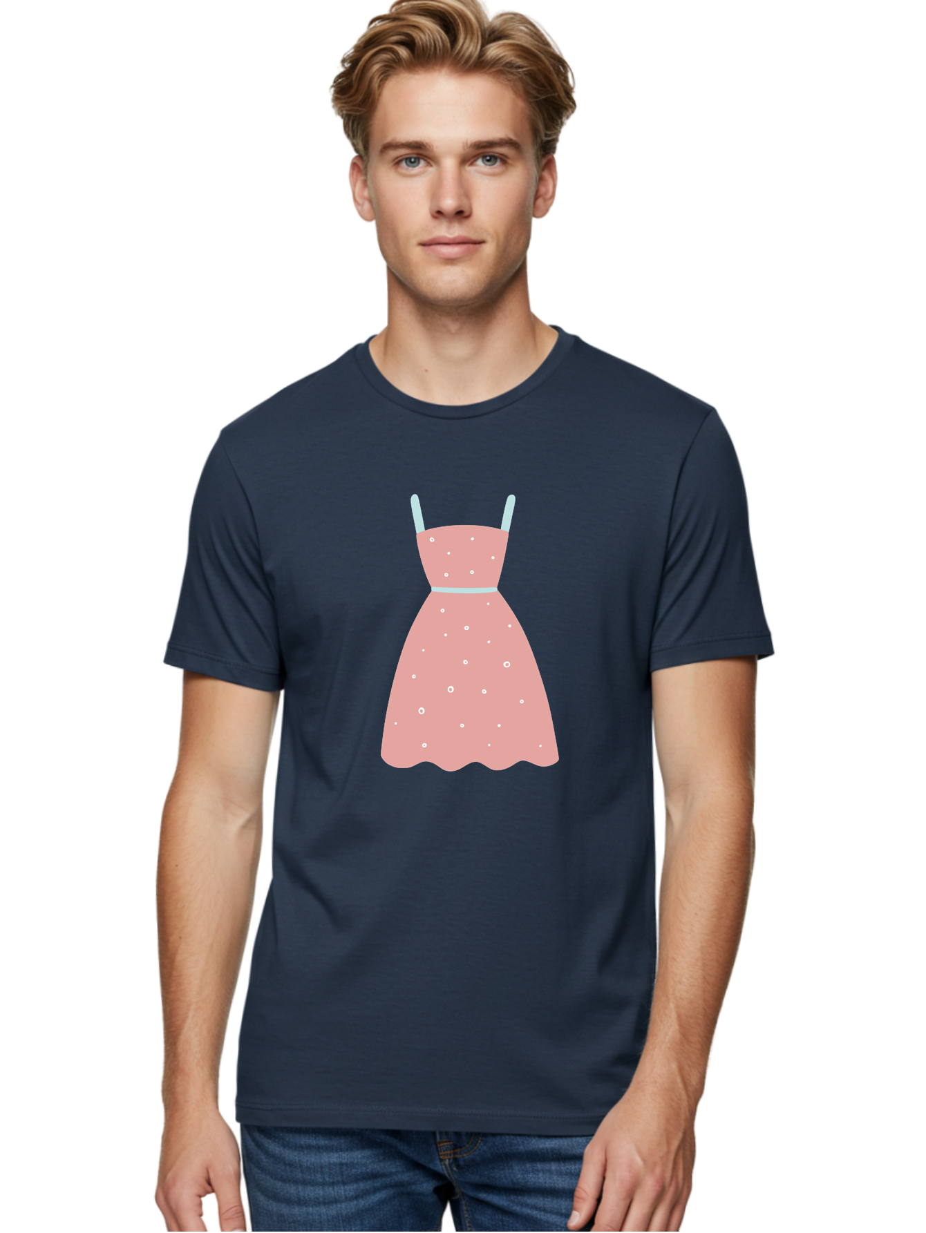 Polka-Dot-Dress Men'S Graphic Tee, 100% Cotton, Comfortable Casual Summer Wear, Machine Washable, Pink Dress, Polka Dot Pattern, Feminine Fashion, Elegant Design, White Accents, Stylish Clothing, Retro Style, Women'S Wear, Polka Dot Dress Aac085 8