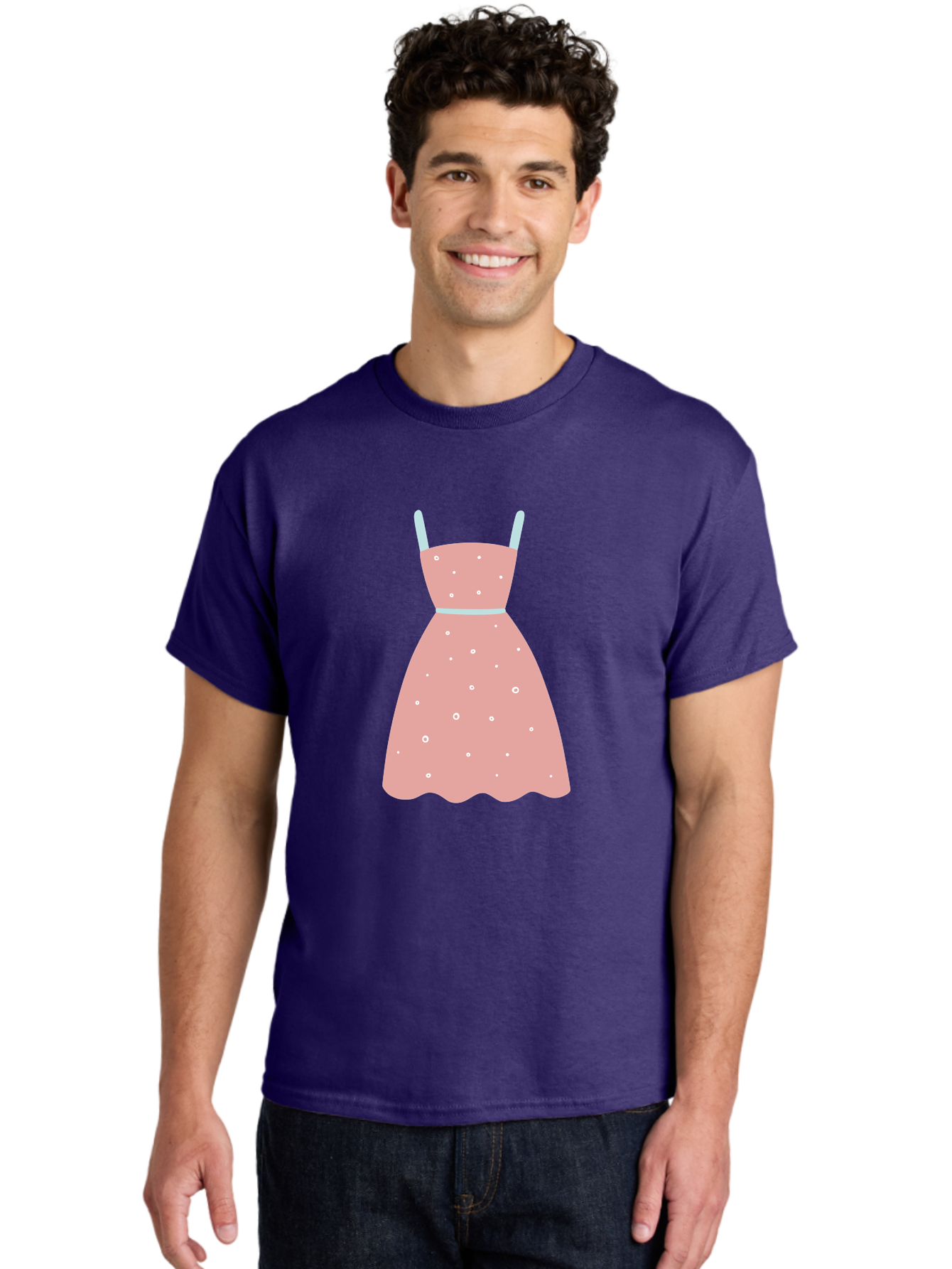 Polka-Dot-Dress Men'S Graphic Tee, 100% Cotton, Comfortable Casual Summer Wear, Machine Washable, Pink Dress, Polka Dot Pattern, Feminine Fashion, Elegant Design, White Accents, Stylish Clothing, Retro Style, Women'S Wear, Polka Dot Dress Aac085 10