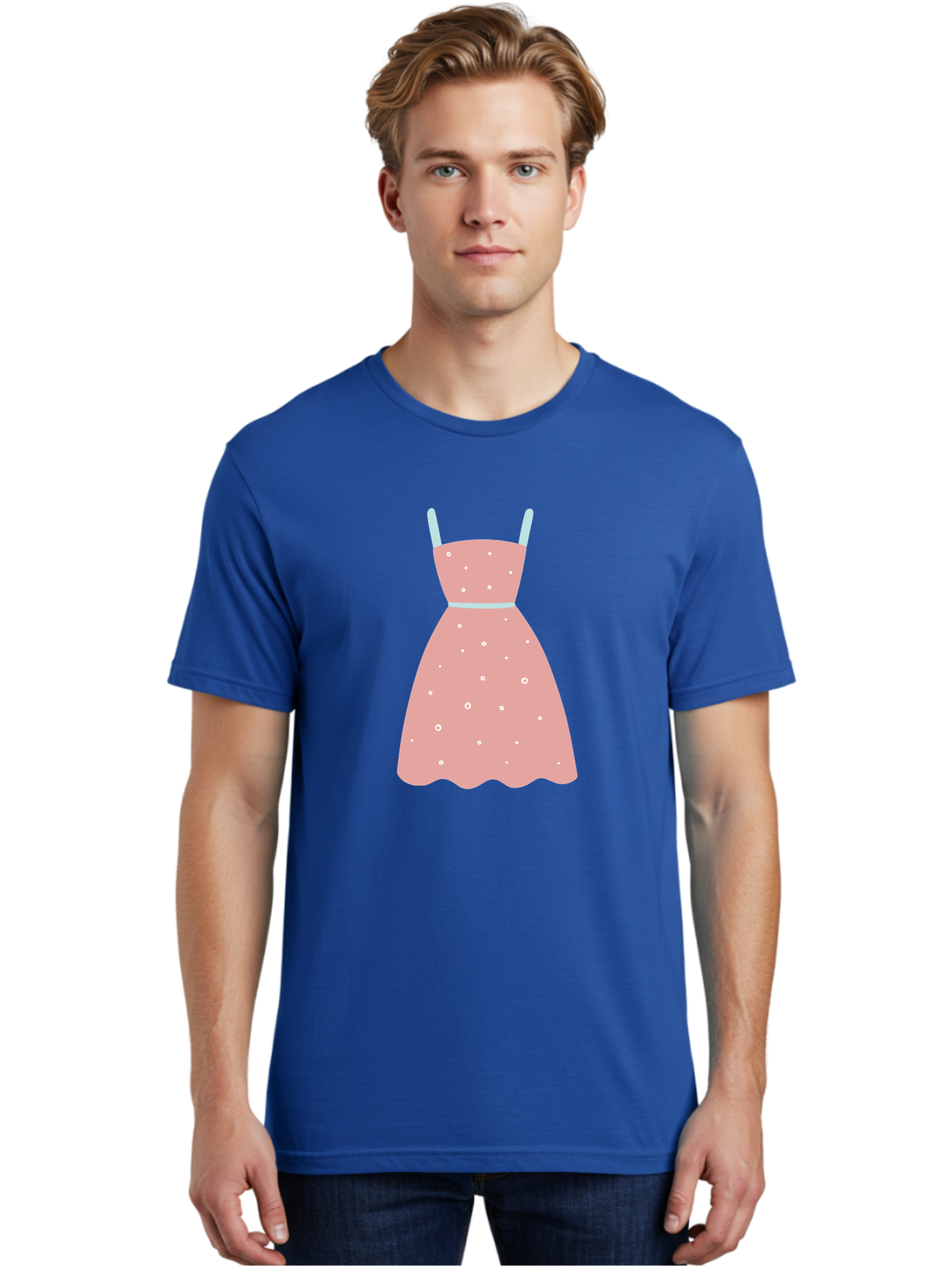Polka-Dot-Dress Men'S Graphic Tee, 100% Cotton, Comfortable Casual Summer Wear, Machine Washable, Pink Dress, Polka Dot Pattern, Feminine Fashion, Elegant Design, White Accents, Stylish Clothing, Retro Style, Women'S Wear, Polka Dot Dress Aac085 18