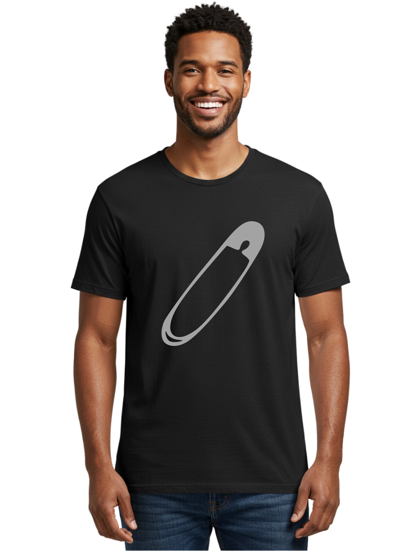 Safety-Pin-1 Men'S Graphic Tee, 100% Cotton, Comfortable Casual Summer Wear, Machine Washable, Safety Pin, Gray Metal, Simple Design, Minimalist Style, Utility Icon, Fashion Accessory, Office Supply Aac094 27