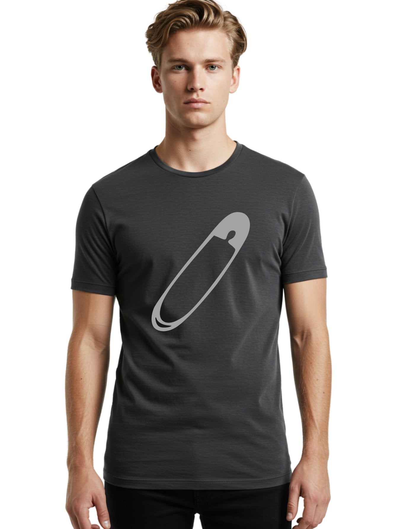 Safety-Pin-1 Men'S Graphic Tee, 100% Cotton, Comfortable Casual Summer Wear, Machine Washable, Safety Pin, Gray Metal, Simple Design, Minimalist Style, Utility Icon, Fashion Accessory, Office Supply Aac094 17