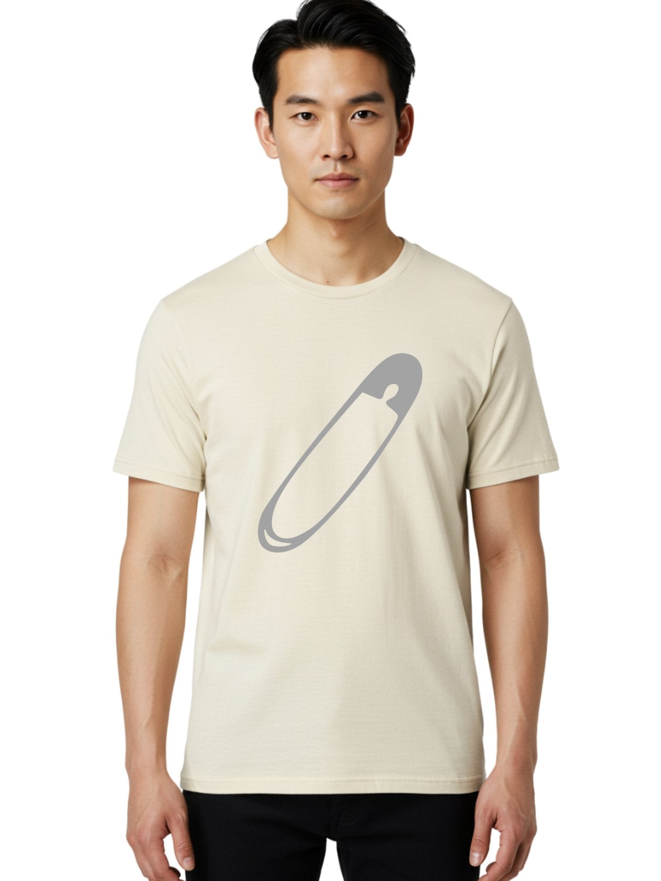 Safety-Pin-1 Men'S Graphic Tee, 100% Cotton, Comfortable Casual Summer Wear, Machine Washable, Safety Pin, Gray Metal, Simple Design, Minimalist Style, Utility Icon, Fashion Accessory, Office Supply Aac094 24