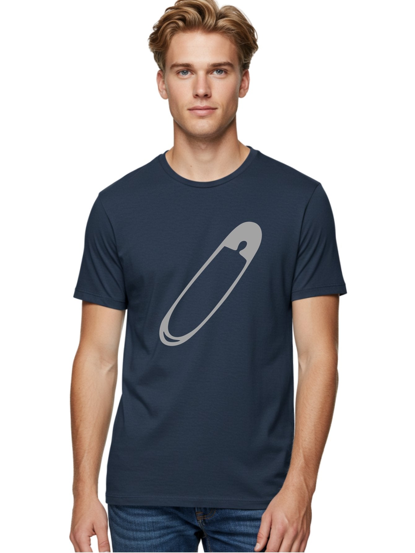 Safety-Pin-1 Men'S Graphic Tee, 100% Cotton, Comfortable Casual Summer Wear, Machine Washable, Safety Pin, Gray Metal, Simple Design, Minimalist Style, Utility Icon, Fashion Accessory, Office Supply Aac094 21