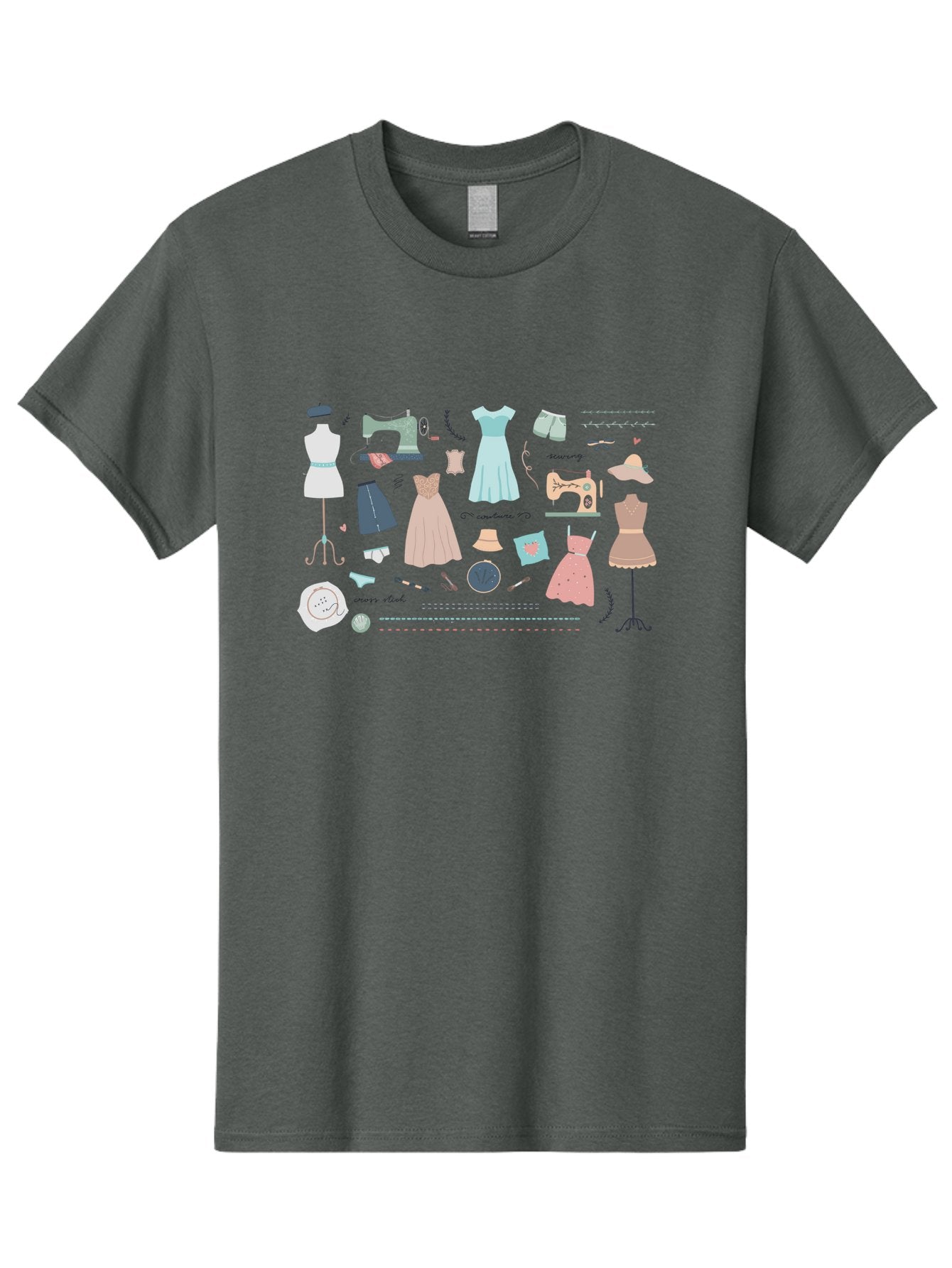 Sewing-Clipart Men'S Graphic Tee, 100% Cotton, Comfortable Casual Summer Wear, Machine Washable, Dresses, Sewing Machines, Mannequins, Fashion Design, Textile Art, Sewing Tools, Threads, Buttons, Fashion Illustration, Custom Clothing, Aac098 10