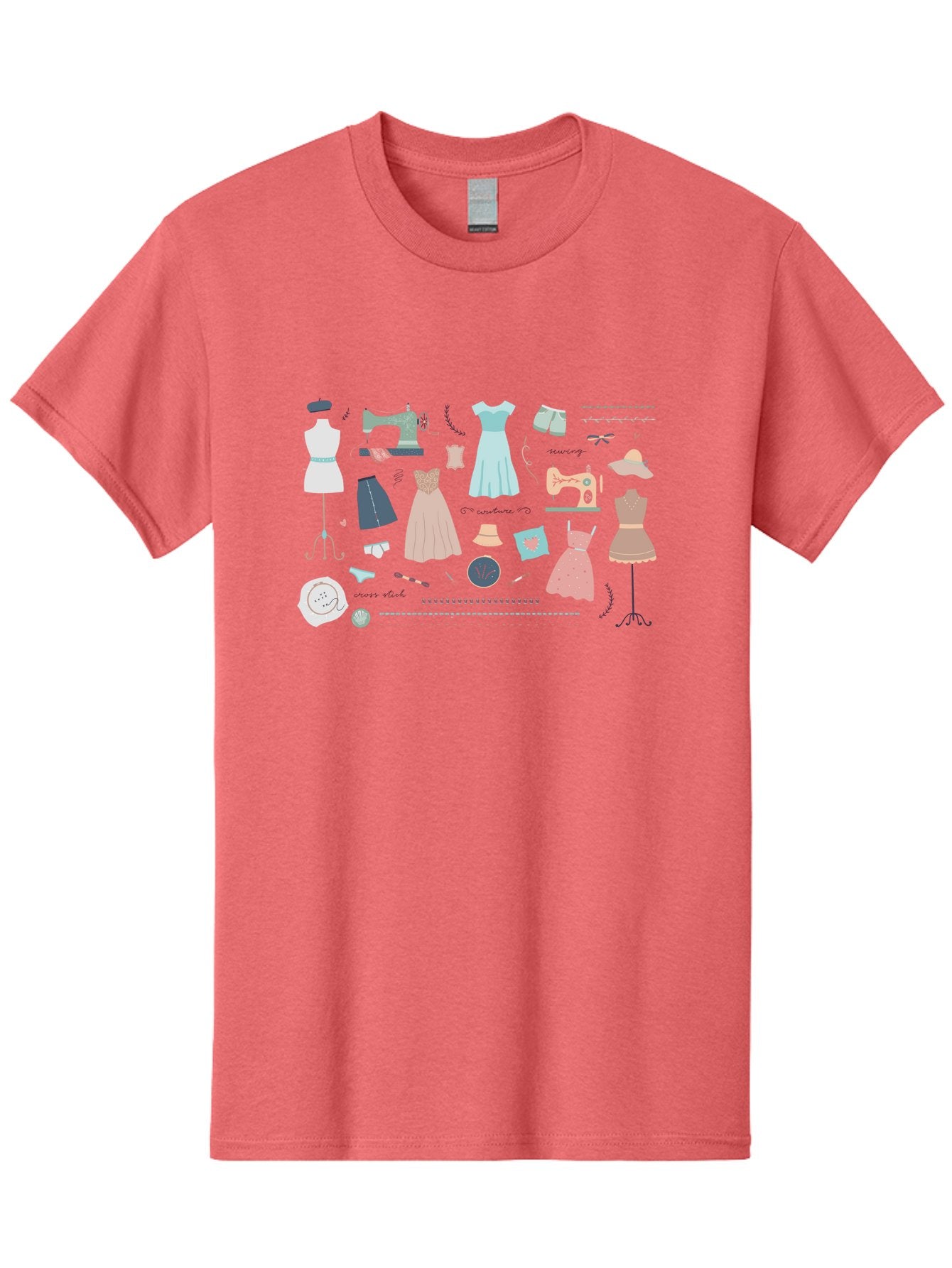 Sewing-Clipart Men'S Graphic Tee, 100% Cotton, Comfortable Casual Summer Wear, Machine Washable, Dresses, Sewing Machines, Mannequins, Fashion Design, Textile Art, Sewing Tools, Threads, Buttons, Fashion Illustration, Custom Clothing, Aac098 12