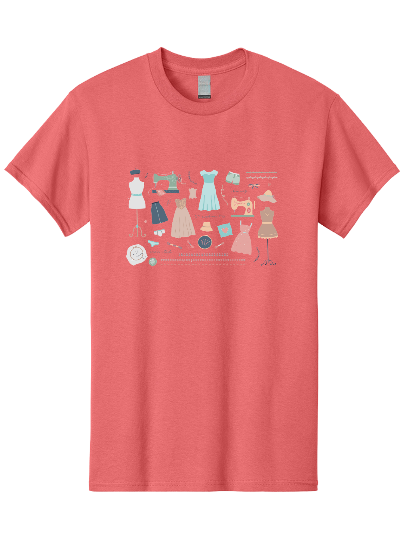 Sewing-Clipart Men'S Graphic Tee, 100% Cotton, Comfortable Casual Summer Wear, Machine Washable, Dresses, Sewing Machines, Mannequins, Fashion Design, Textile Art, Sewing Tools, Threads, Buttons, Fashion Illustration, Custom Clothing, Aac098 5