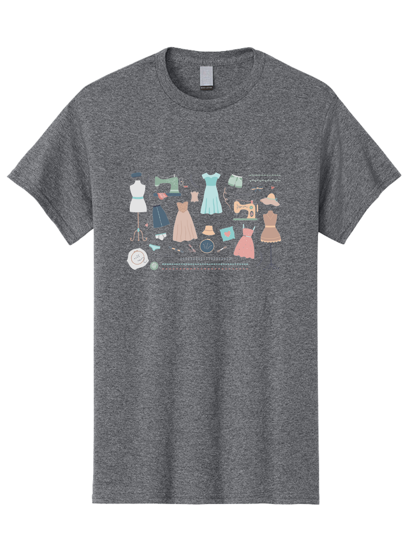 Sewing-Clipart Men'S Graphic Tee, 100% Cotton, Comfortable Casual Summer Wear, Machine Washable, Dresses, Sewing Machines, Mannequins, Fashion Design, Textile Art, Sewing Tools, Threads, Buttons, Fashion Illustration, Custom Clothing, Aac098 19
