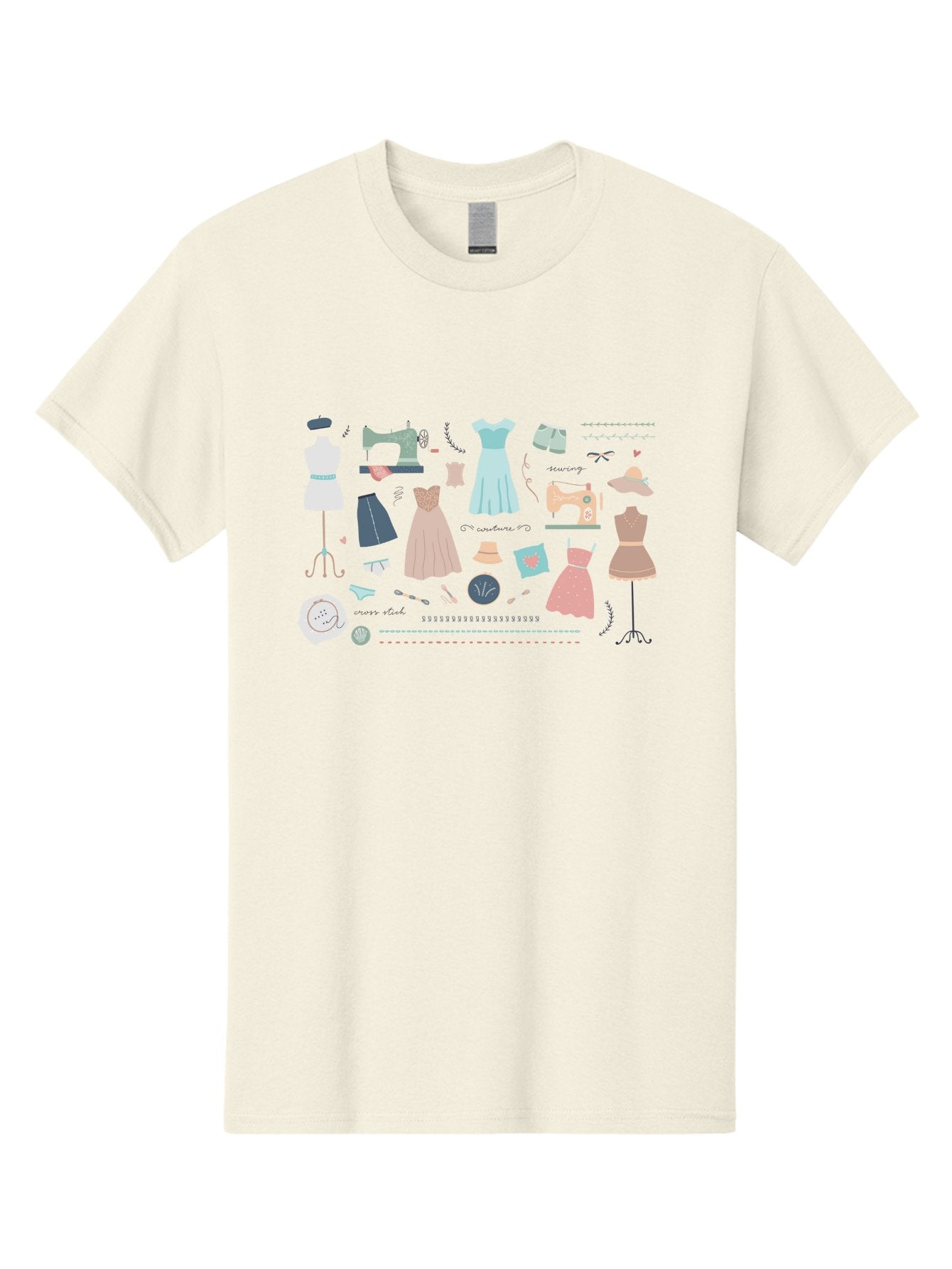 Sewing-Clipart Men'S Graphic Tee, 100% Cotton, Comfortable Casual Summer Wear, Machine Washable, Dresses, Sewing Machines, Mannequins, Fashion Design, Textile Art, Sewing Tools, Threads, Buttons, Fashion Illustration, Custom Clothing, Aac098 3