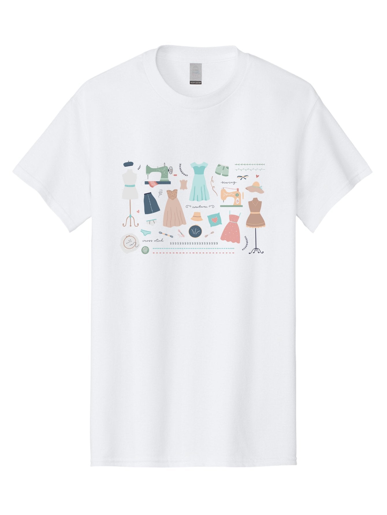 Sewing-Clipart Men'S Graphic Tee, 100% Cotton, Comfortable Casual Summer Wear, Machine Washable, Dresses, Sewing Machines, Mannequins, Fashion Design, Textile Art, Sewing Tools, Threads, Buttons, Fashion Illustration, Custom Clothing, Aac098 13