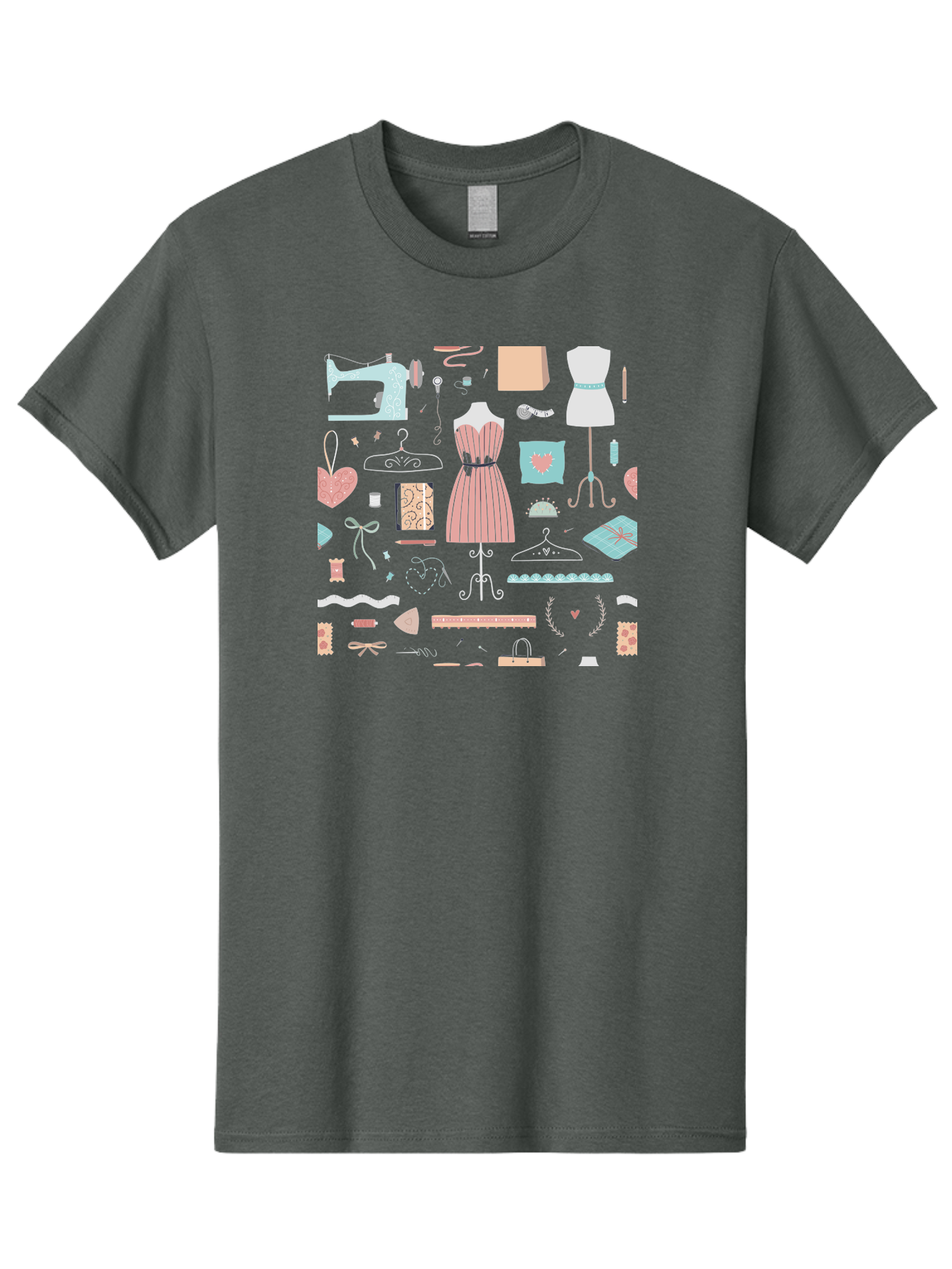 Sewing-Icons Men'S Graphic Tee, 100% Cotton, Comfortable Casual Summer Wear, Machine Washable, Fashion Design, Sewing Machine, Mannequin, Dress, Clothing Hangers, Sewing Accessories, Fashion Accessories, Gift Wrapping, Hearts, Bows, Ribbons, Aac099 11