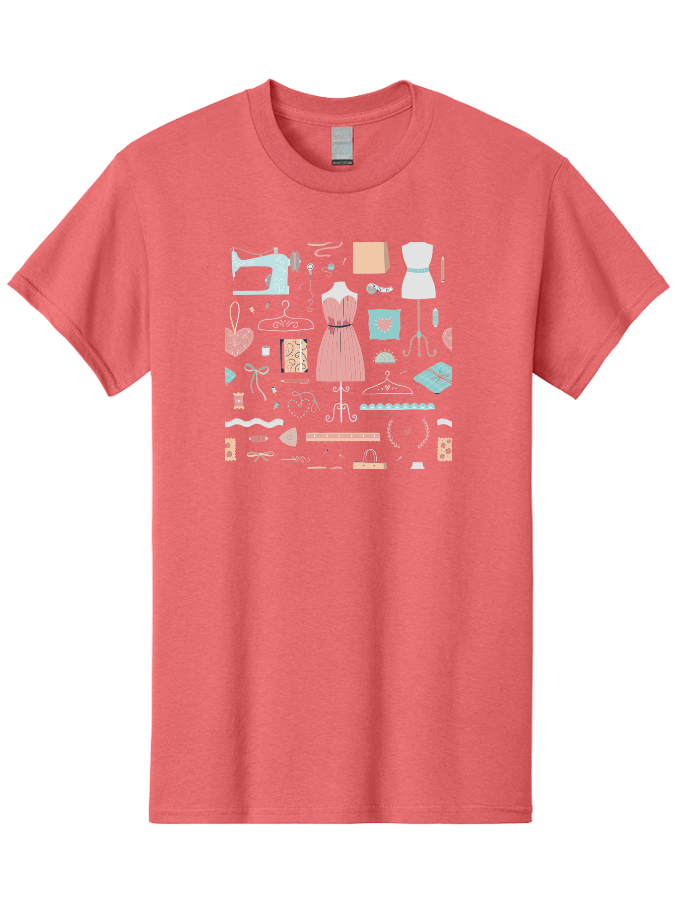 Sewing-Icons Men'S Graphic Tee, 100% Cotton, Comfortable Casual Summer Wear, Machine Washable, Fashion Design, Sewing Machine, Mannequin, Dress, Clothing Hangers, Sewing Accessories, Fashion Accessories, Gift Wrapping, Hearts, Bows, Ribbons, Aac099 21