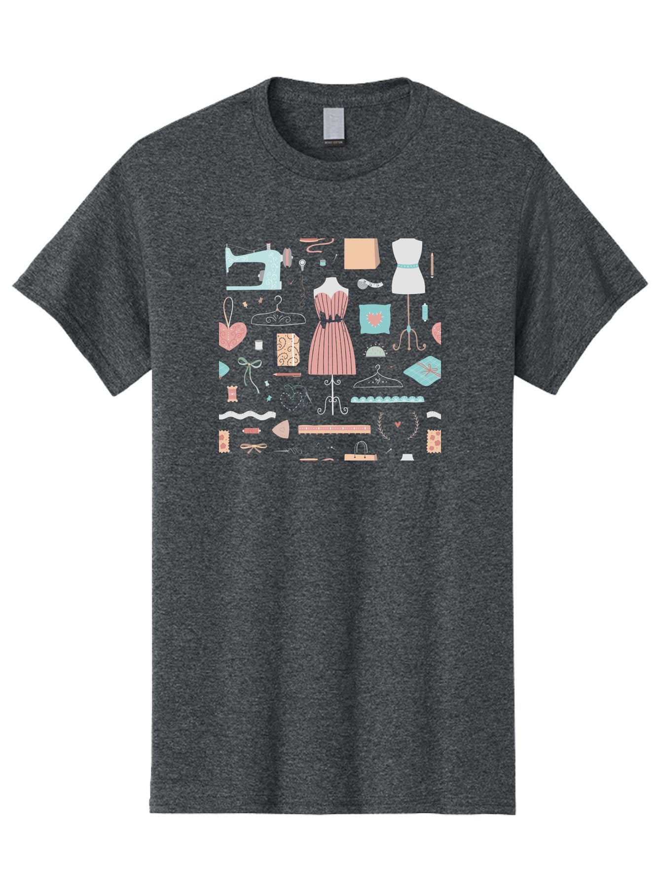 Sewing-Icons Men'S Graphic Tee, 100% Cotton, Comfortable Casual Summer Wear, Machine Washable, Fashion Design, Sewing Machine, Mannequin, Dress, Clothing Hangers, Sewing Accessories, Fashion Accessories, Gift Wrapping, Hearts, Bows, Ribbons, Aac099 10