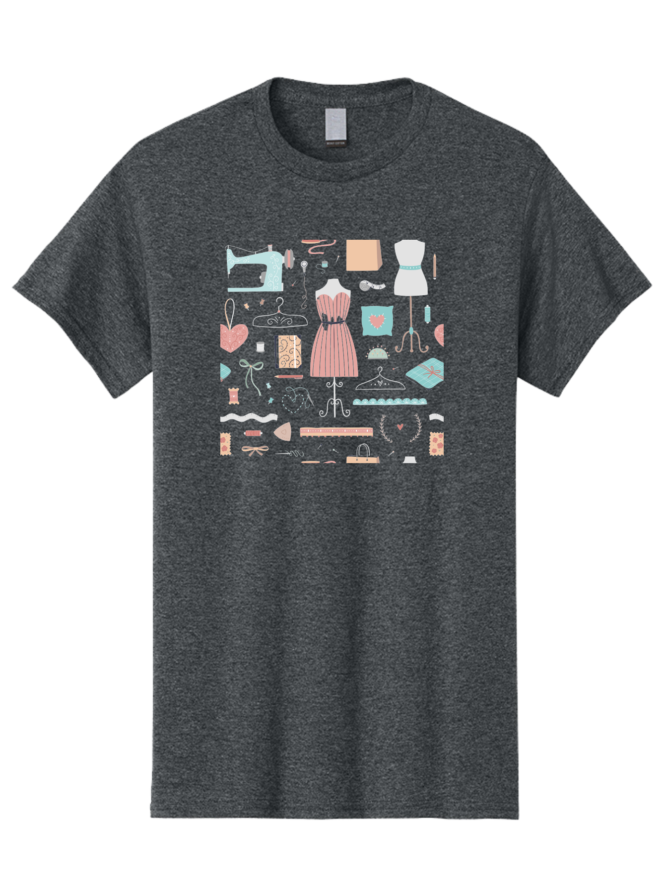 Sewing-Icons Men'S Graphic Tee, 100% Cotton, Comfortable Casual Summer Wear, Machine Washable, Fashion Design, Sewing Machine, Mannequin, Dress, Clothing Hangers, Sewing Accessories, Fashion Accessories, Gift Wrapping, Hearts, Bows, Ribbons, Aac099 27