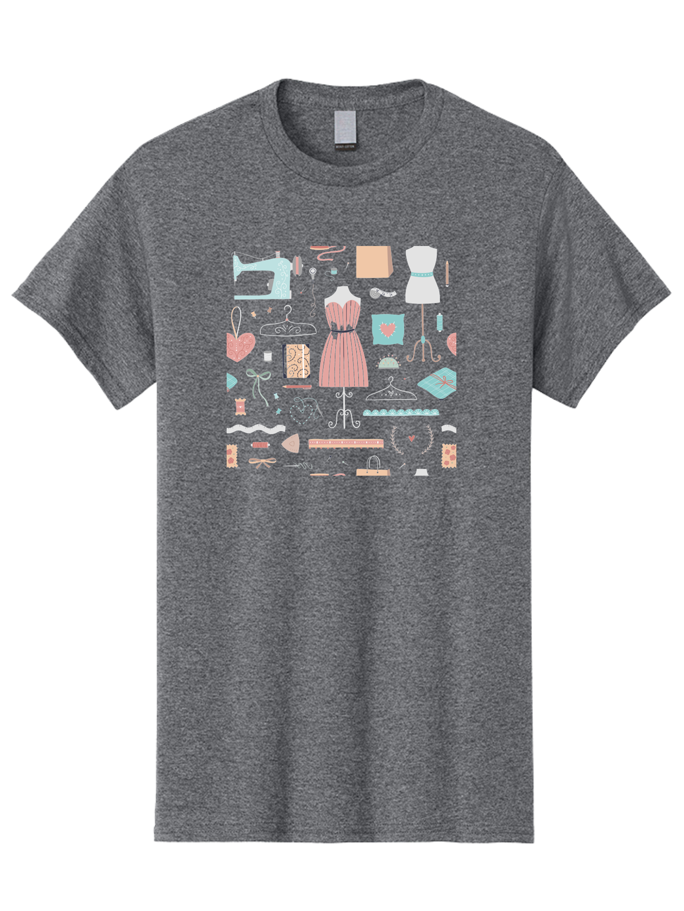 Sewing-Icons Men'S Graphic Tee, 100% Cotton, Comfortable Casual Summer Wear, Machine Washable, Fashion Design, Sewing Machine, Mannequin, Dress, Clothing Hangers, Sewing Accessories, Fashion Accessories, Gift Wrapping, Hearts, Bows, Ribbons, Aac099 3