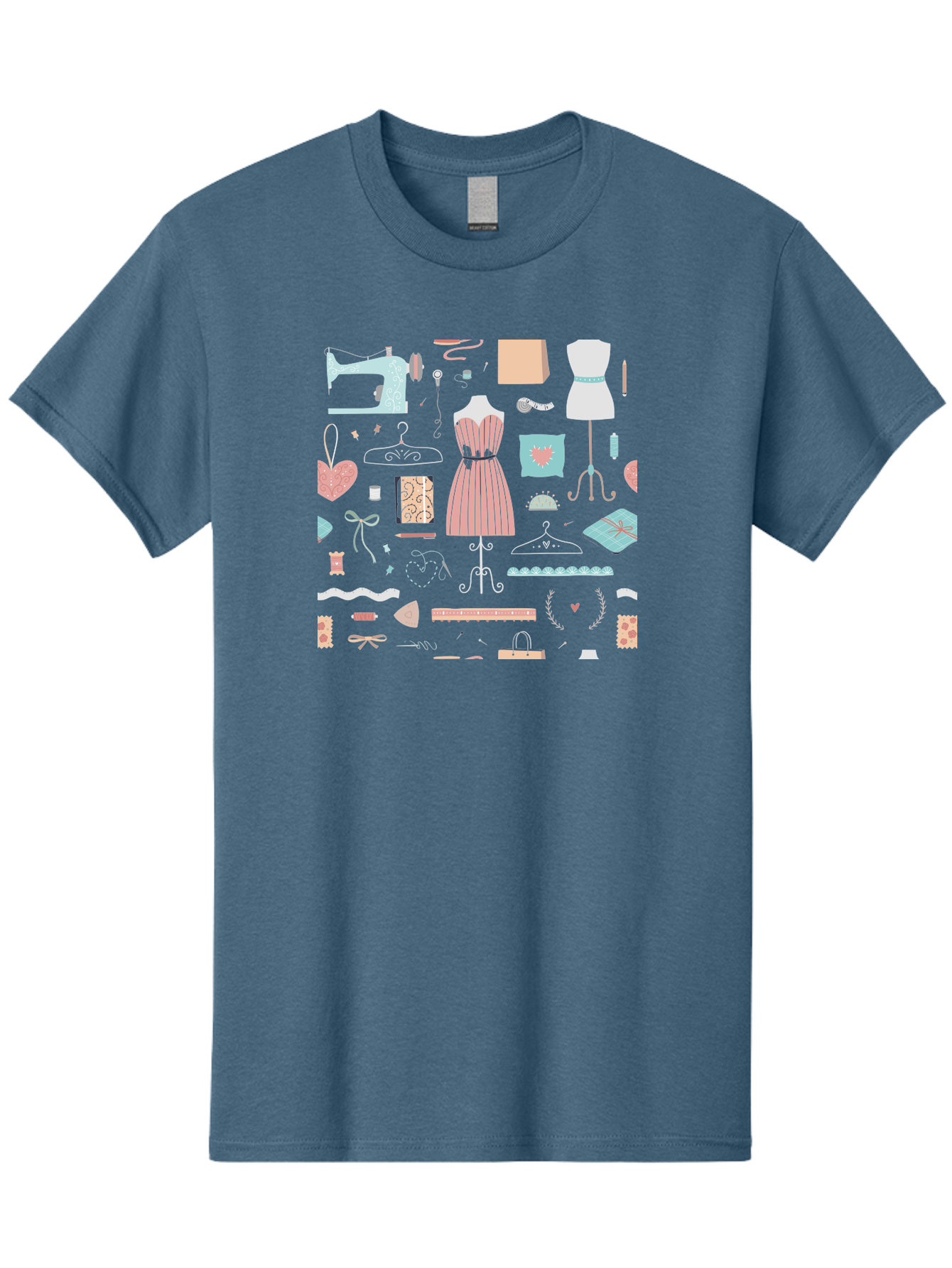 Sewing-Icons Men'S Graphic Tee, 100% Cotton, Comfortable Casual Summer Wear, Machine Washable, Fashion Design, Sewing Machine, Mannequin, Dress, Clothing Hangers, Sewing Accessories, Fashion Accessories, Gift Wrapping, Hearts, Bows, Ribbons, Aac099 17