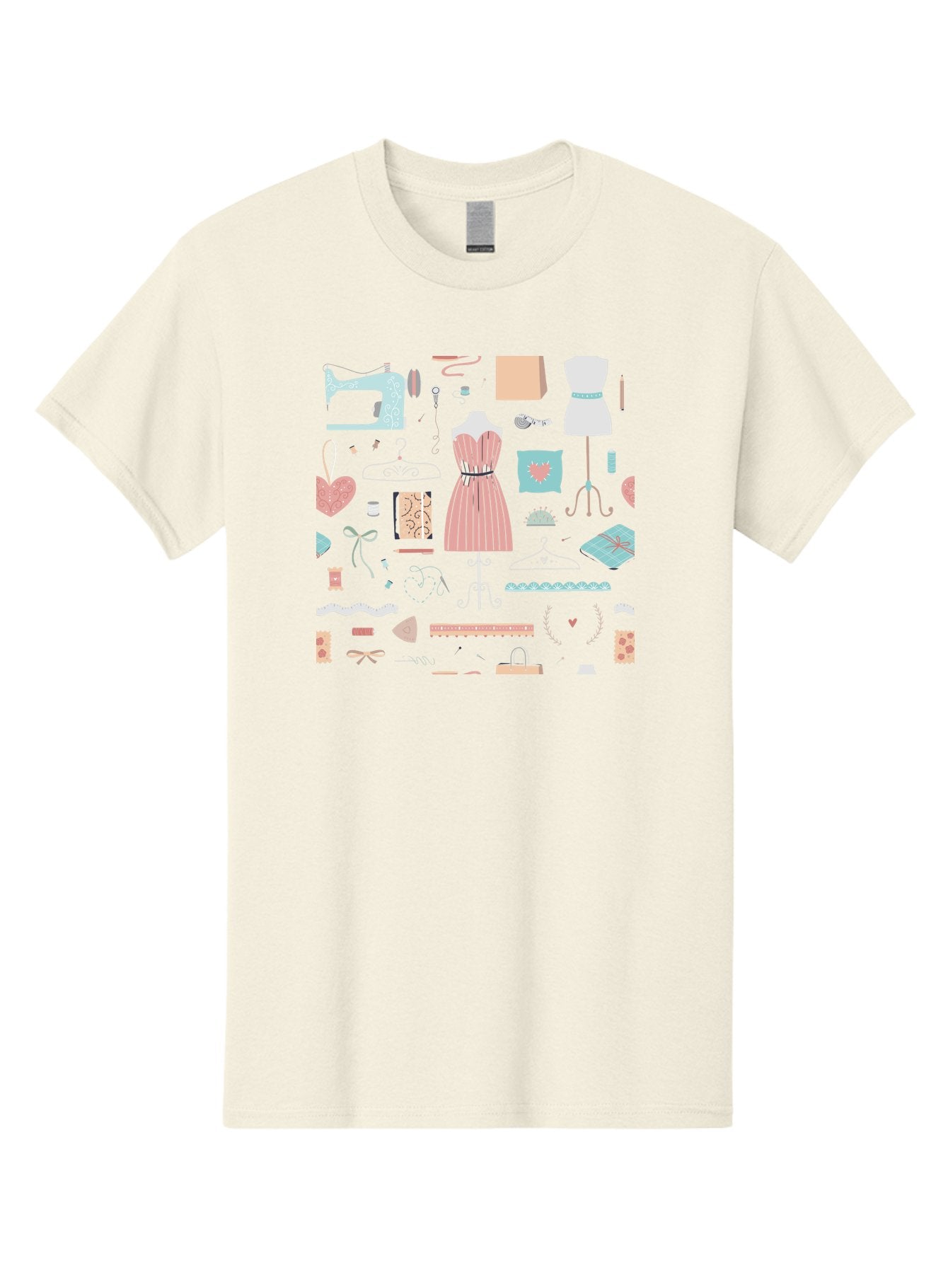 Sewing-Icons Men'S Graphic Tee, 100% Cotton, Comfortable Casual Summer Wear, Machine Washable, Fashion Design, Sewing Machine, Mannequin, Dress, Clothing Hangers, Sewing Accessories, Fashion Accessories, Gift Wrapping, Hearts, Bows, Ribbons, Aac099 15