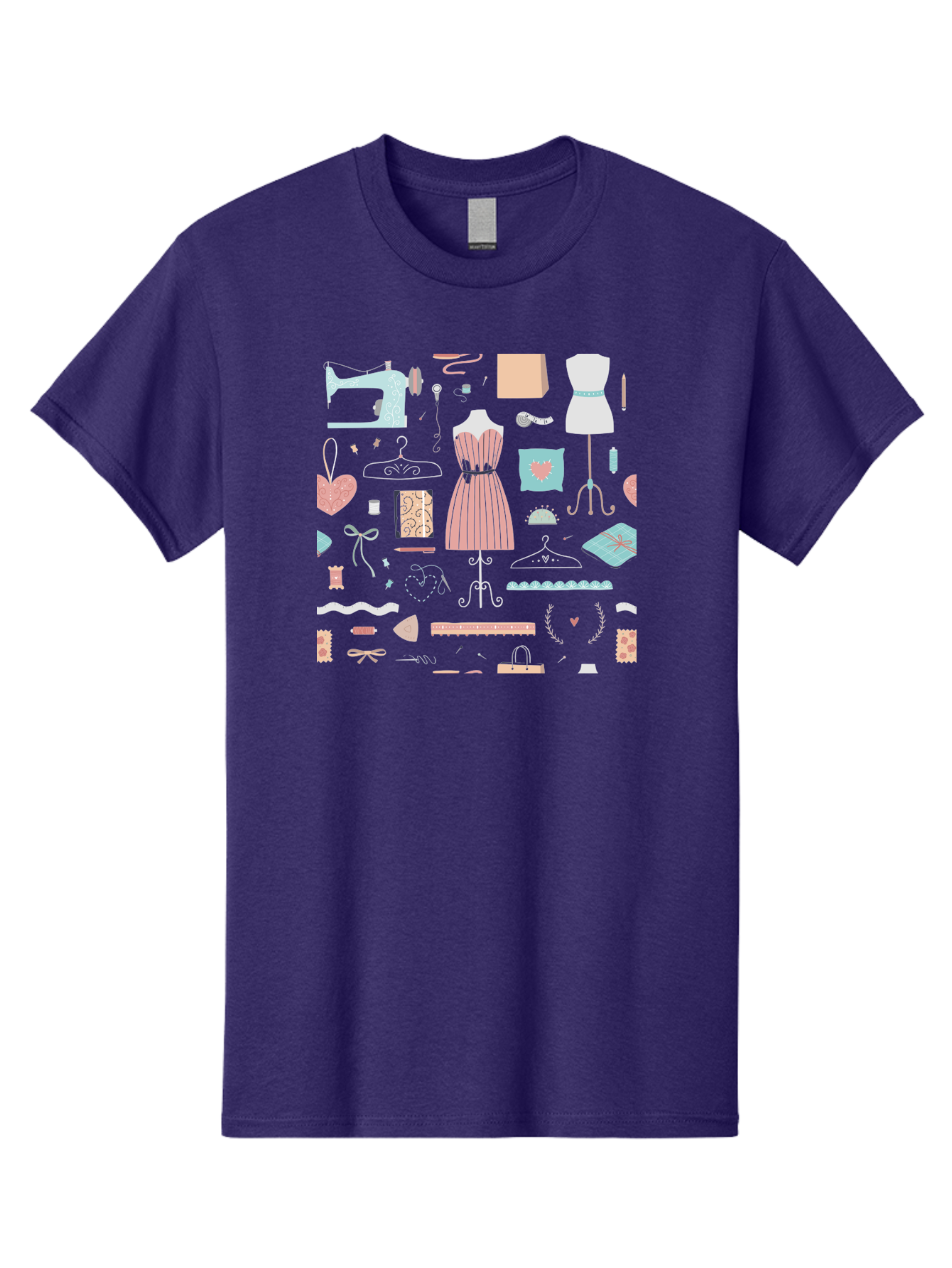Sewing-Icons Men'S Graphic Tee, 100% Cotton, Comfortable Casual Summer Wear, Machine Washable, Fashion Design, Sewing Machine, Mannequin, Dress, Clothing Hangers, Sewing Accessories, Fashion Accessories, Gift Wrapping, Hearts, Bows, Ribbons, Aac099 7
