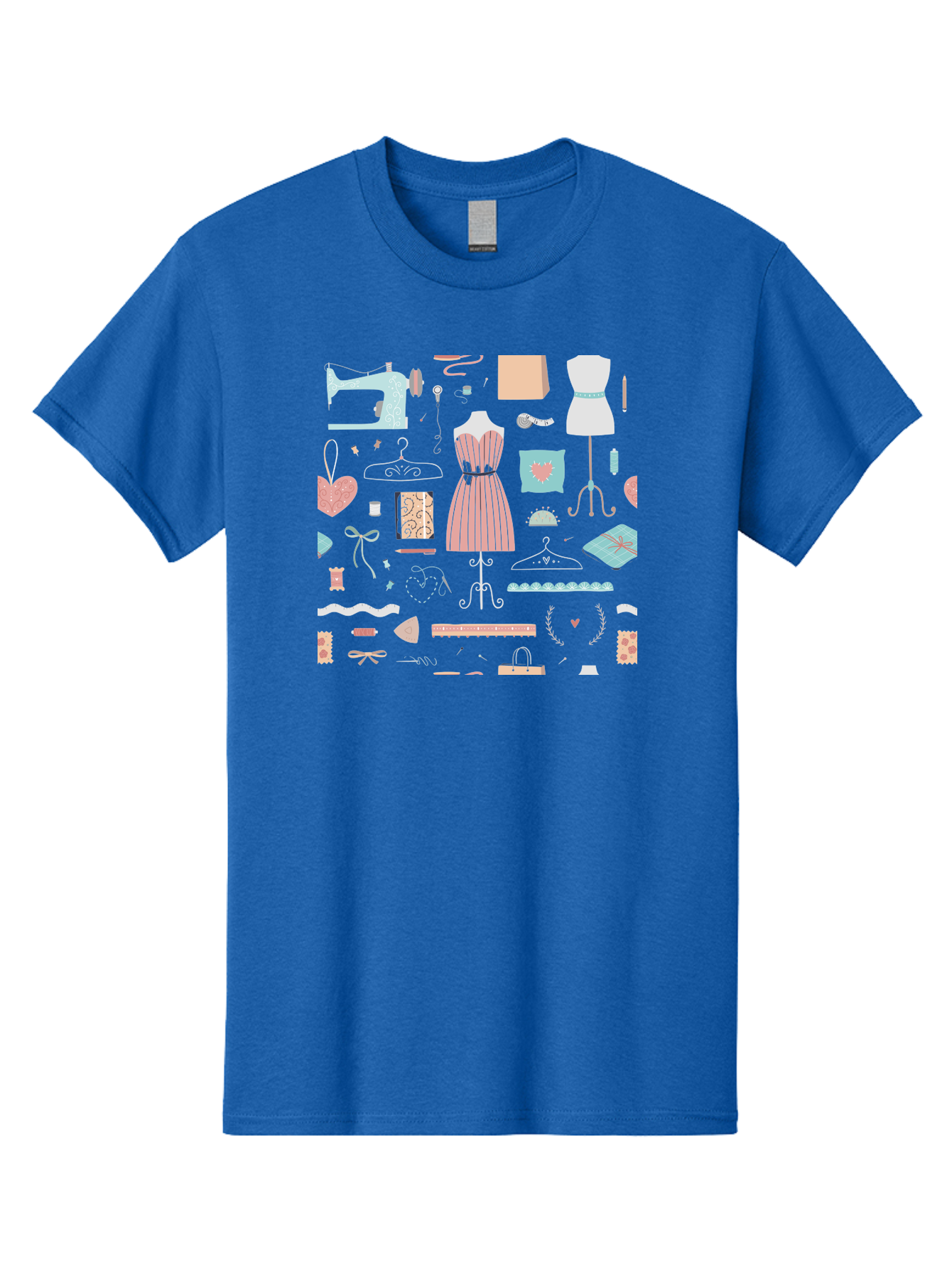 Sewing-Icons Men'S Graphic Tee, 100% Cotton, Comfortable Casual Summer Wear, Machine Washable, Fashion Design, Sewing Machine, Mannequin, Dress, Clothing Hangers, Sewing Accessories, Fashion Accessories, Gift Wrapping, Hearts, Bows, Ribbons, Aac099 15