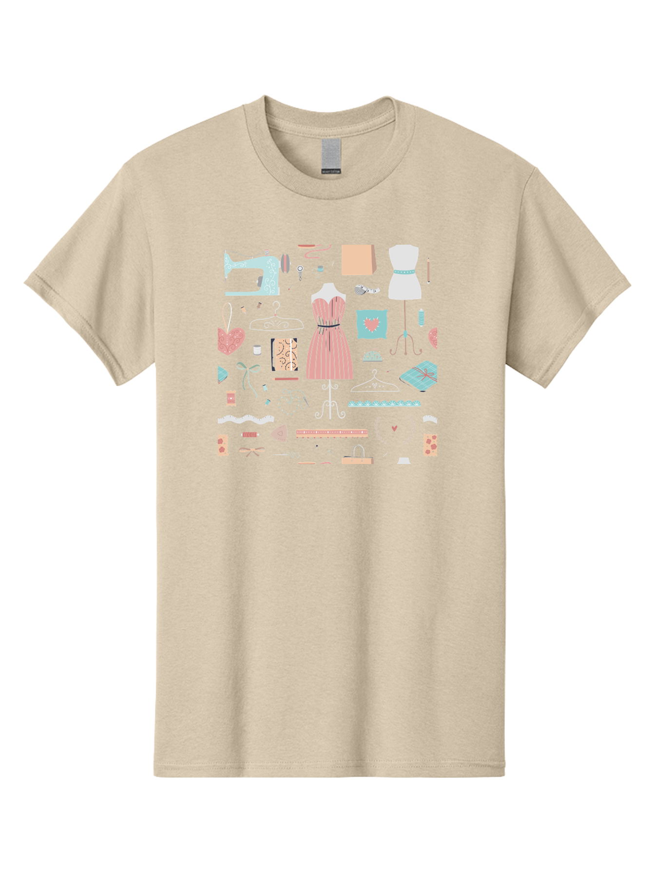 Sewing-Icons Men'S Graphic Tee, 100% Cotton, Comfortable Casual Summer Wear, Machine Washable, Fashion Design, Sewing Machine, Mannequin, Dress, Clothing Hangers, Sewing Accessories, Fashion Accessories, Gift Wrapping, Hearts, Bows, Ribbons, Aac099 13