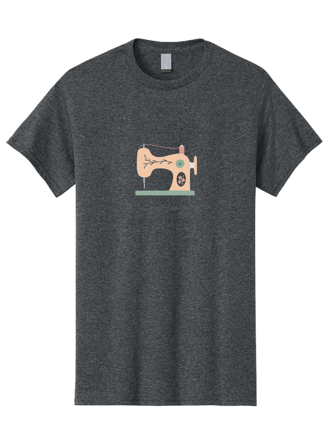 Sewing-Machine-1 Men'S Graphic Tee, 100% Cotton, Comfortable Casual Summer Wear, Machine Washable, Sewing Machine, Pink Floral Pattern, Beige Machine, Green Base, Red Thread, White Leaf Design, Creative Hobbies, Handmade Crafts, Needlework, Aac100 27