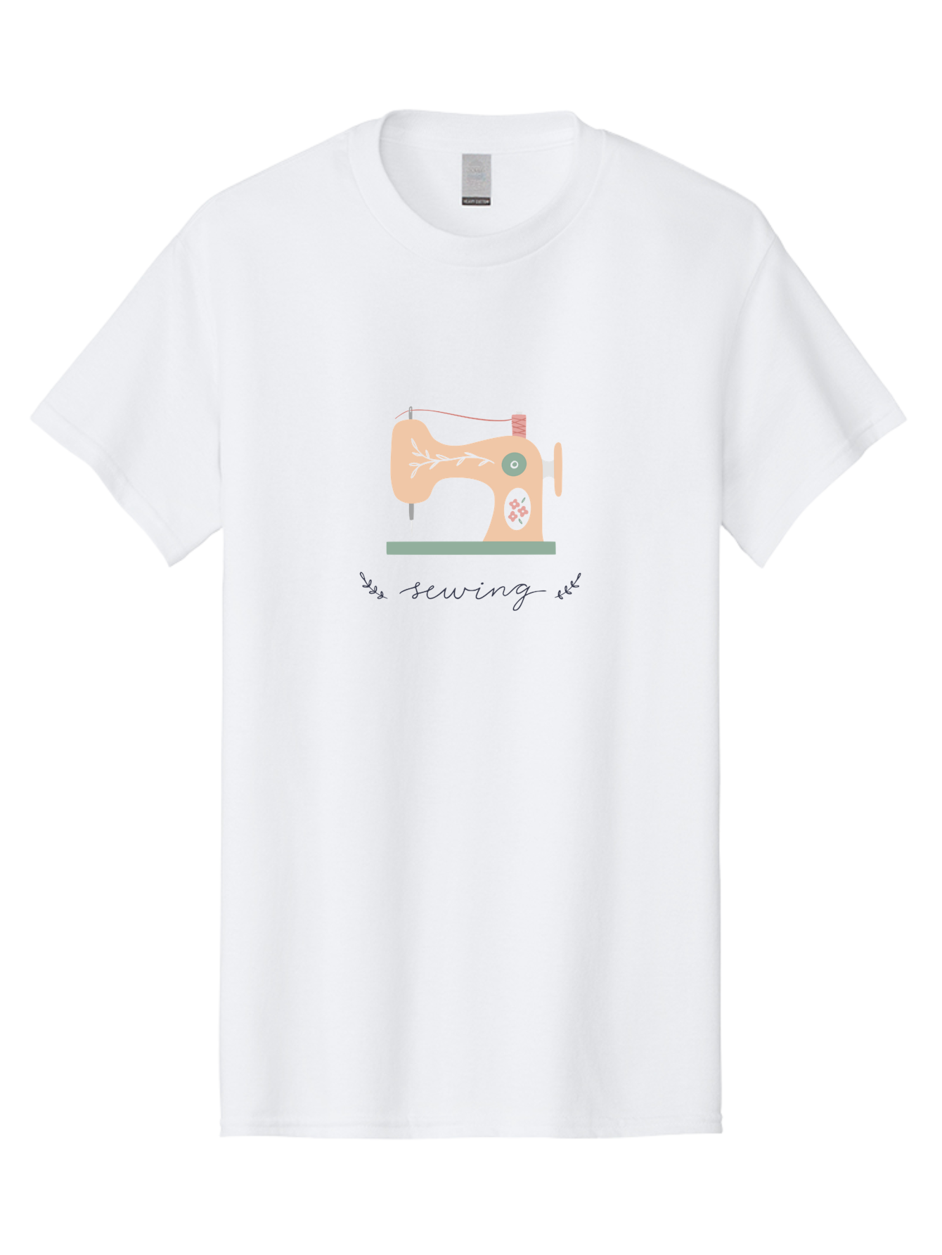 Sewing-Machine-1 Men'S Graphic Tee, 100% Cotton, Comfortable Casual Summer Wear, Machine Washable, Sewing Machine, Pink Floral Pattern, Beige Machine, Green Base, Red Thread, White Leaf Design, Creative Hobbies, Handmade Crafts, Needlework, Aac100 5