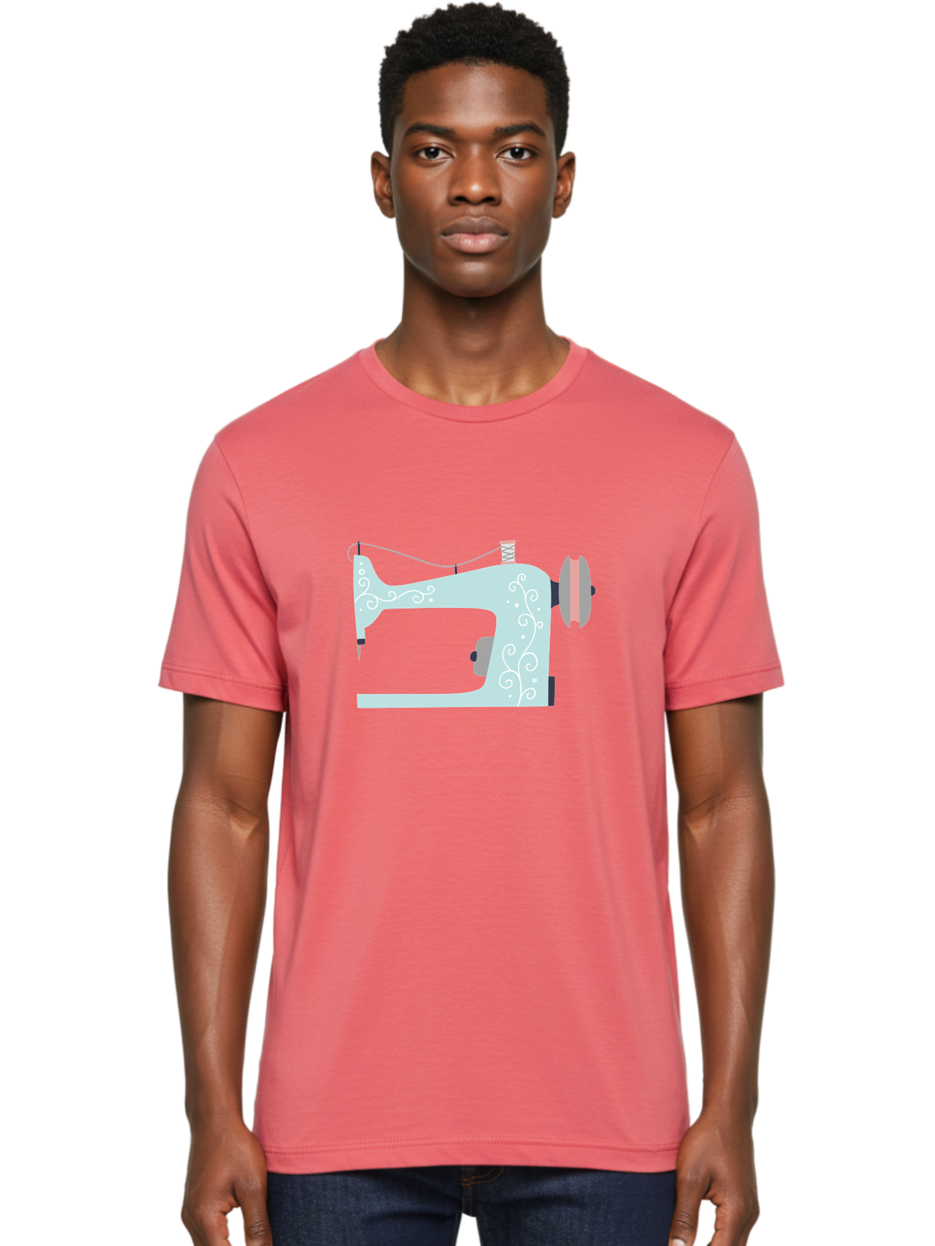 Sewing-Machine-2 Men'S Graphic Tee, 100% Cotton, Comfortable Casual Summer Wear, Machine Washable, Sewing Machine, Vintage Style, Floral Patterns, Pastel Colors, Sewing Equipment, Tailoring, Fashion Design, Textile Art, Embroidery Aac101 26