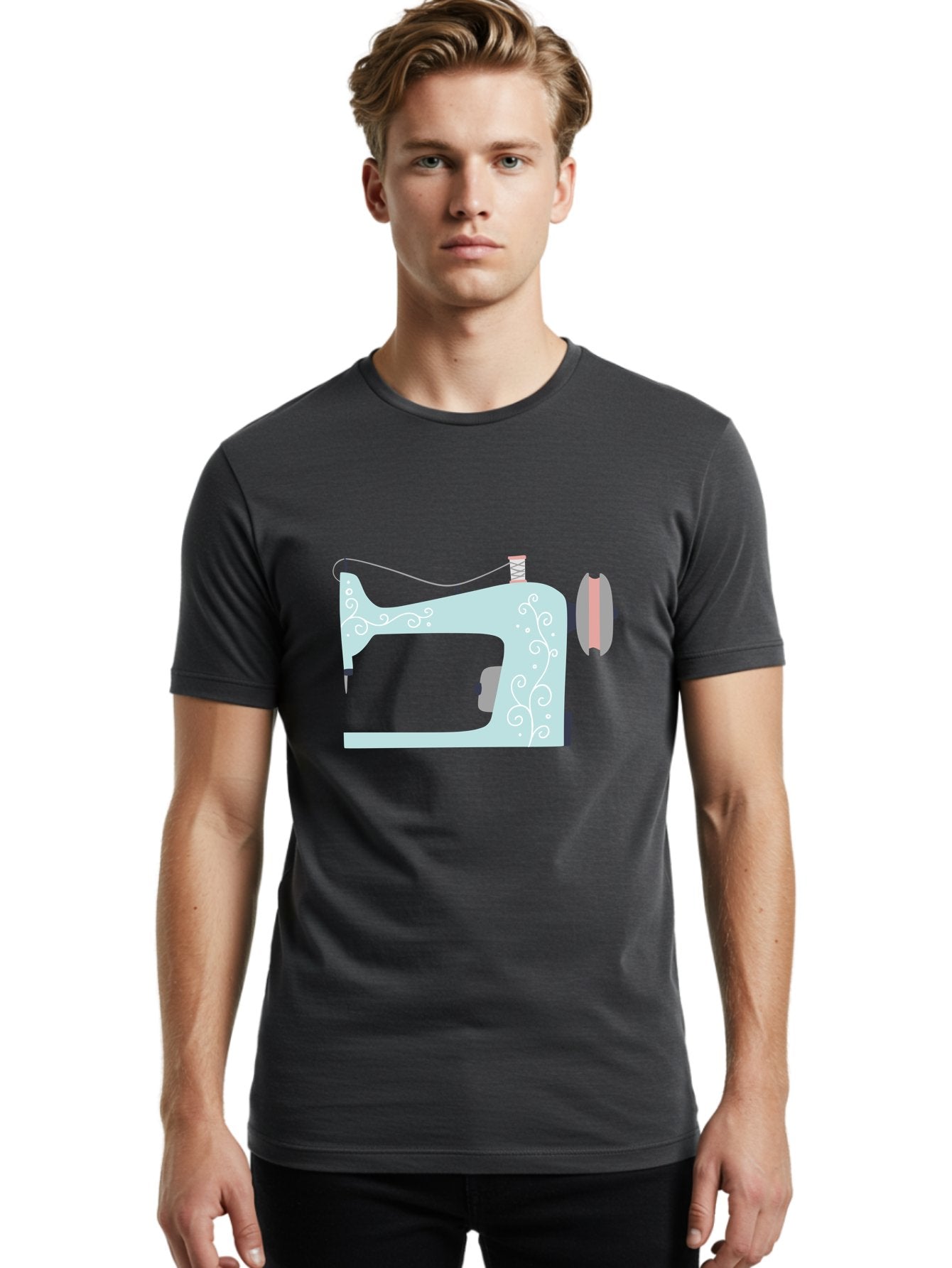 Sewing-Machine-2 Men'S Graphic Tee, 100% Cotton, Comfortable Casual Summer Wear, Machine Washable, Sewing Machine, Vintage Style, Floral Patterns, Pastel Colors, Sewing Equipment, Tailoring, Fashion Design, Textile Art, Embroidery Aac101 29