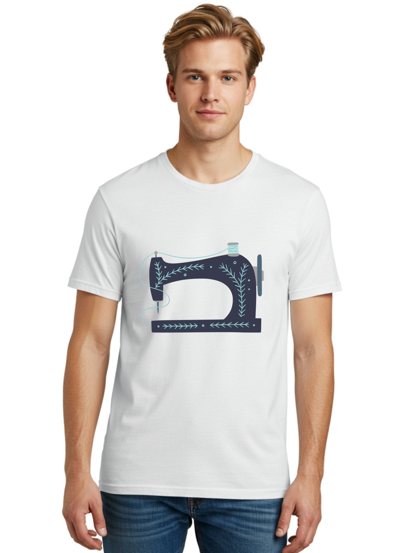 Sewing-Machine-3 Men'S Graphic Tee, 100% Cotton, Comfortable Casual Summer Wear, Machine Washable, Vintage Sewing Machine, Floral Designs, Sewing Decor, Needle And Thread, Textile Art, Creative Inspiration, Diy Fashion, Handmade Crafts Aac102 26