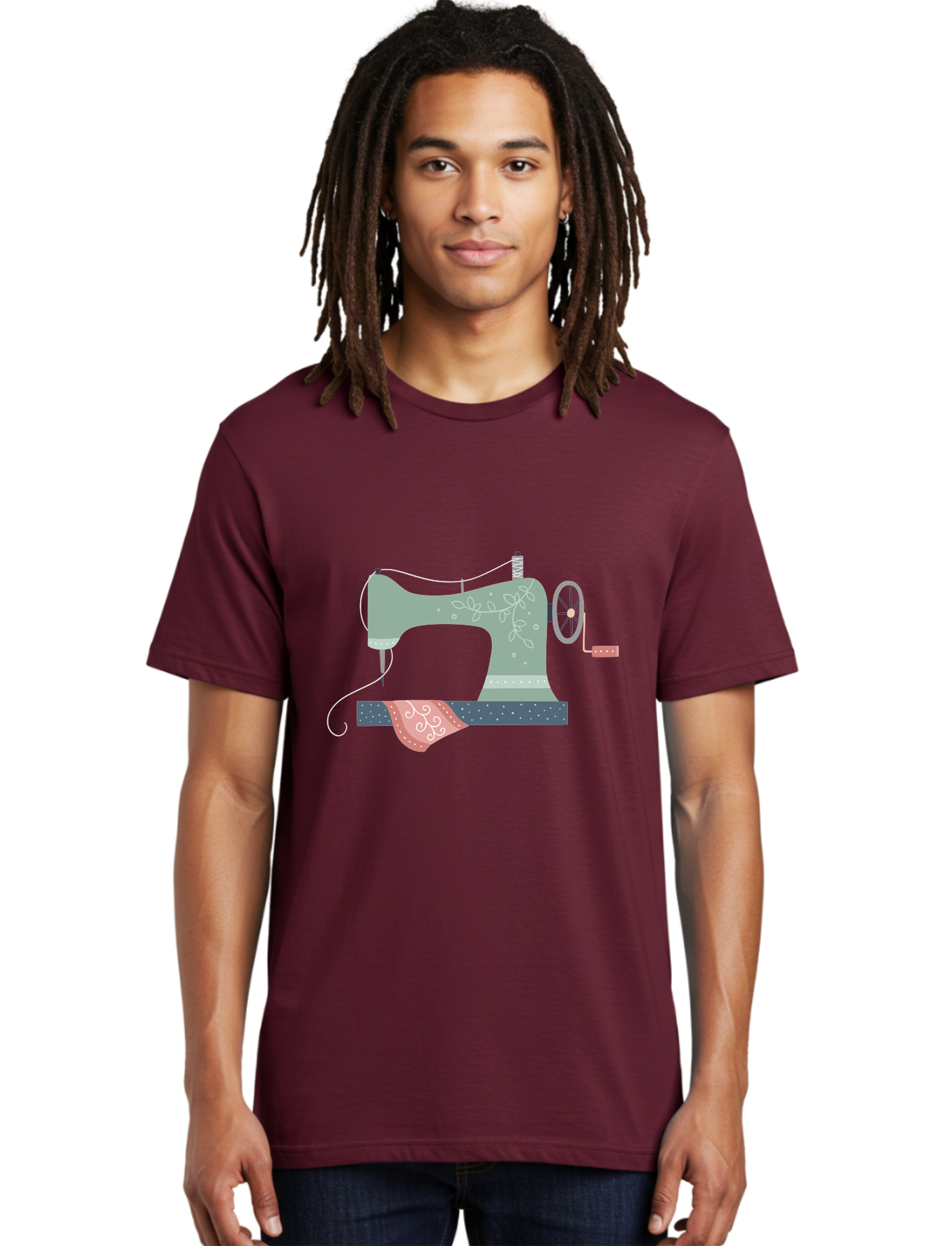 Sewing-Machine-4 Men'S Graphic Tee, 100% Cotton, Comfortable Casual Summer Wear, Machine Washable, Vintage Sewing Machine, Floral Design, Sewing Thread, Handmade Crafts, Diy Fashion, Creative Hobbies, Stitching, Needlework, Embroidery, Aac103