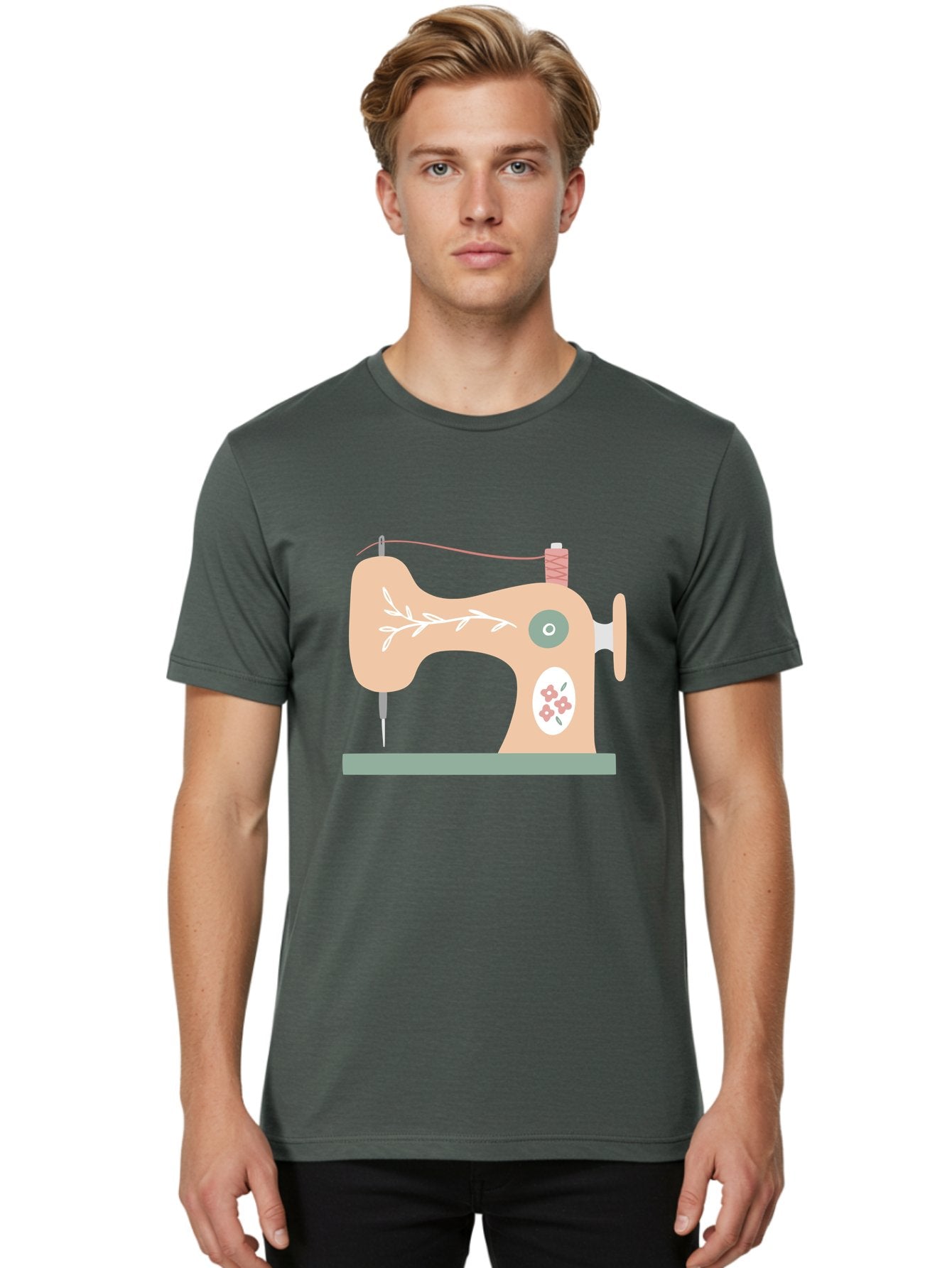 Sewing-Machine-5 Men'S Graphic Tee, 100% Cotton, Comfortable Casual Summer Wear, Machine Washable, Vintage Sewing Machine, Floral Patterns, Embroidery Designs, Needle And Thread, Pastel Colors, Creative Crafting, Diy Sewing, Textile Art, Aac104 16