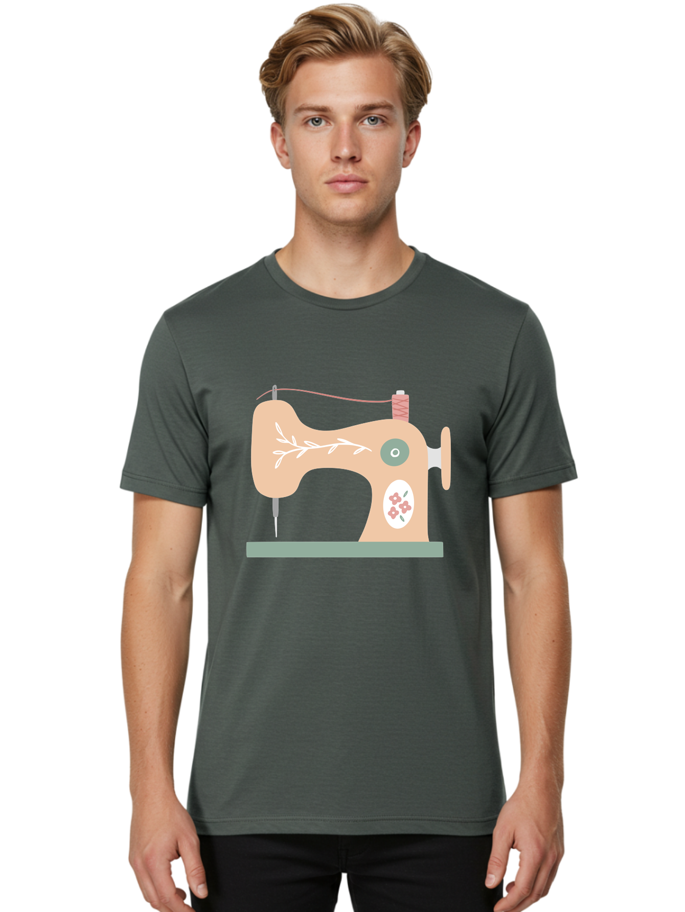 Sewing-Machine-5 Men'S Graphic Tee, 100% Cotton, Comfortable Casual Summer Wear, Machine Washable, Vintage Sewing Machine, Floral Patterns, Embroidery Designs, Needle And Thread, Pastel Colors, Creative Crafting, Diy Sewing, Textile Art, Aac104 26