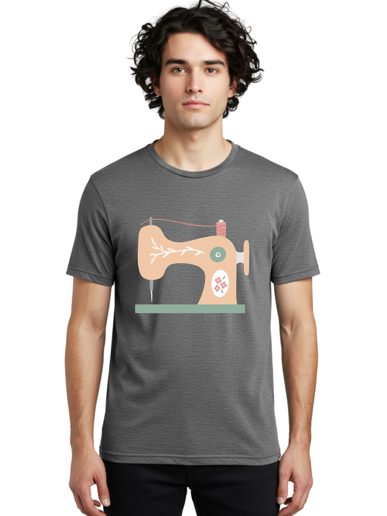 Sewing-Machine-5 Men'S Graphic Tee, 100% Cotton, Comfortable Casual Summer Wear, Machine Washable, Vintage Sewing Machine, Floral Patterns, Embroidery Designs, Needle And Thread, Pastel Colors, Creative Crafting, Diy Sewing, Textile Art, Aac104 22