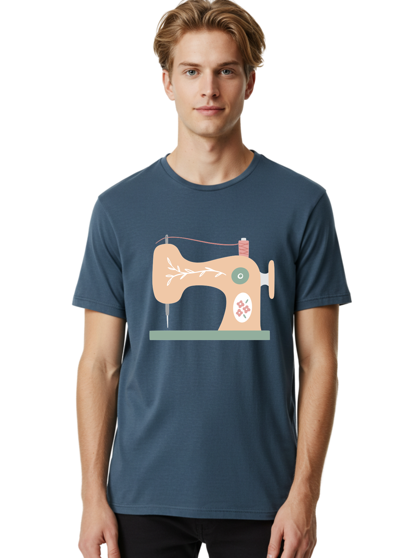 Sewing-Machine-5 Men'S Graphic Tee, 100% Cotton, Comfortable Casual Summer Wear, Machine Washable, Vintage Sewing Machine, Floral Patterns, Embroidery Designs, Needle And Thread, Pastel Colors, Creative Crafting, Diy Sewing, Textile Art, Aac104 30
