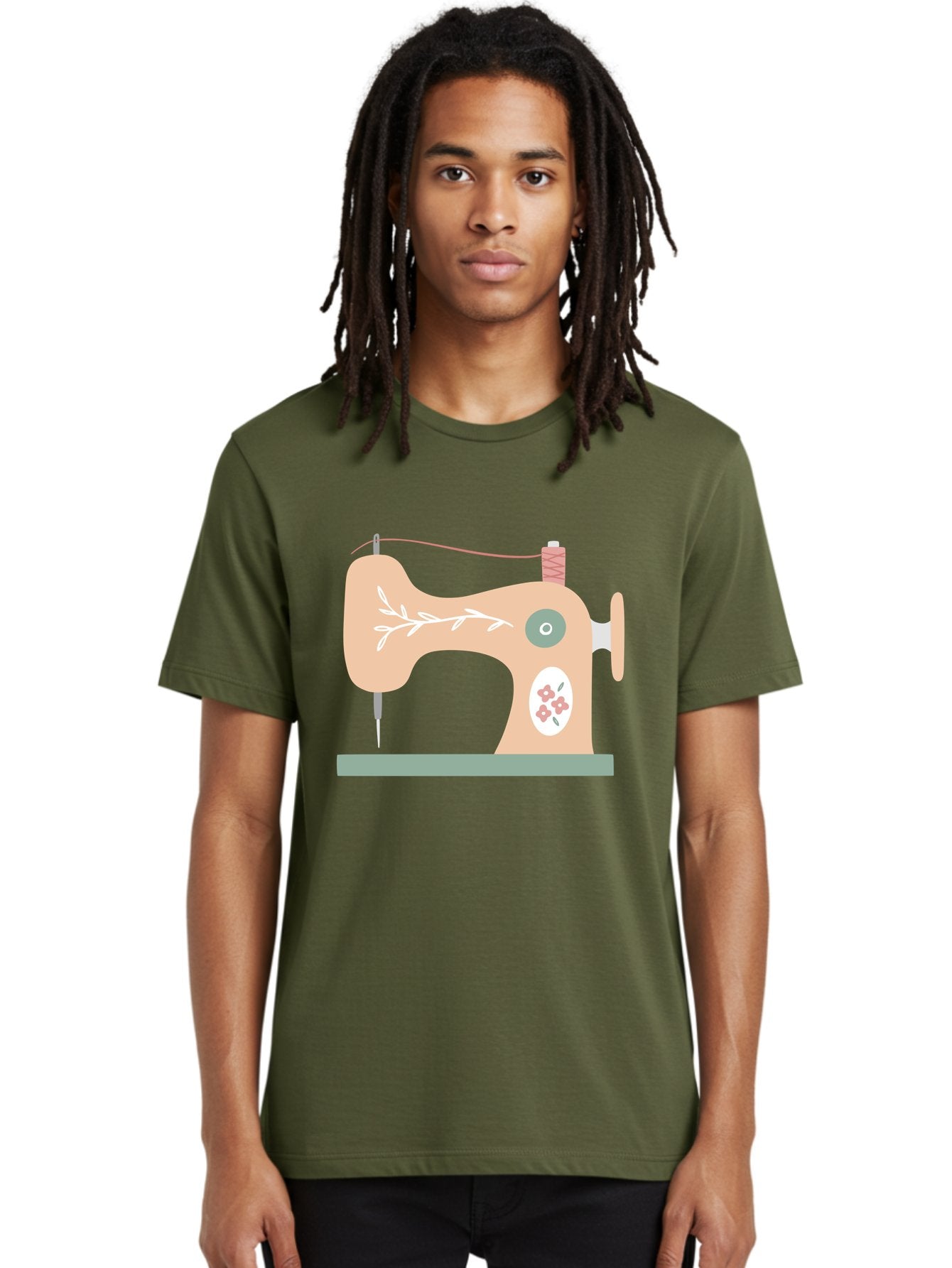 Sewing-Machine-5 Men'S Graphic Tee, 100% Cotton, Comfortable Casual Summer Wear, Machine Washable, Vintage Sewing Machine, Floral Patterns, Embroidery Designs, Needle And Thread, Pastel Colors, Creative Crafting, Diy Sewing, Textile Art, Aac104 26