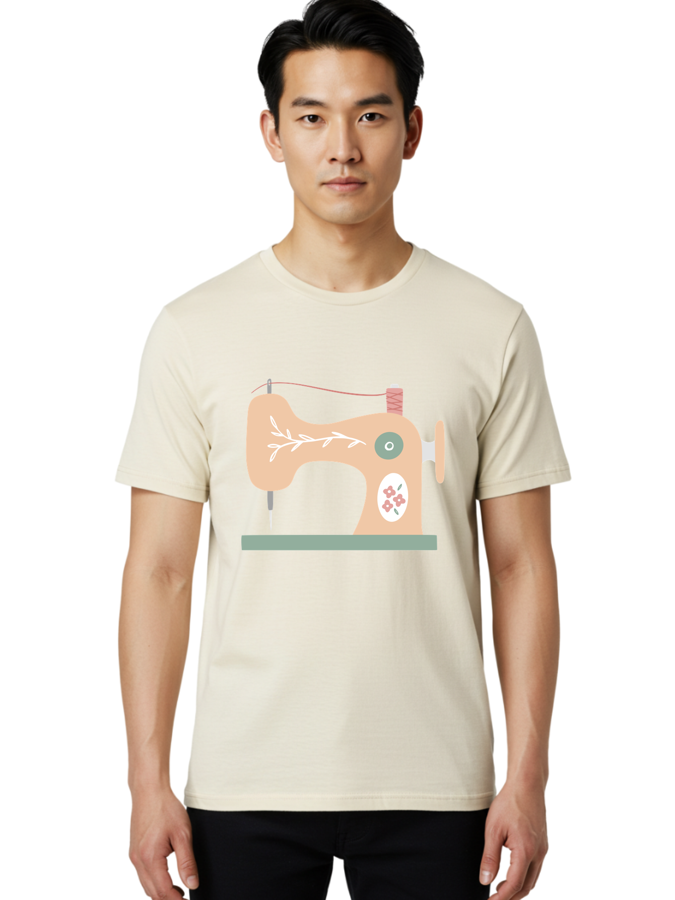Sewing-Machine-5 Men'S Graphic Tee, 100% Cotton, Comfortable Casual Summer Wear, Machine Washable, Vintage Sewing Machine, Floral Patterns, Embroidery Designs, Needle And Thread, Pastel Colors, Creative Crafting, Diy Sewing, Textile Art, Aac104 18