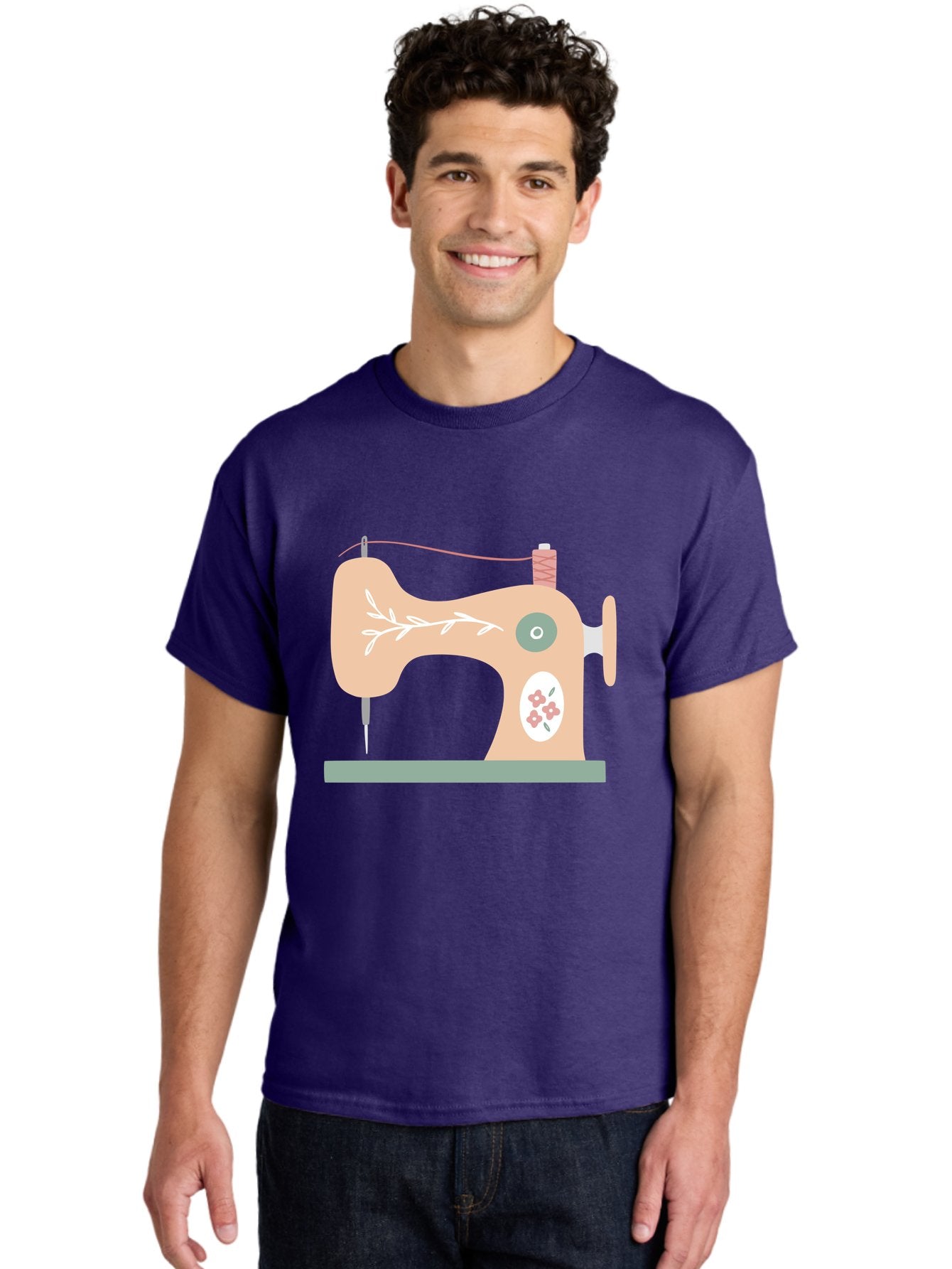 Sewing-Machine-5 Men'S Graphic Tee, 100% Cotton, Comfortable Casual Summer Wear, Machine Washable, Vintage Sewing Machine, Floral Patterns, Embroidery Designs, Needle And Thread, Pastel Colors, Creative Crafting, Diy Sewing, Textile Art, Aac104 27