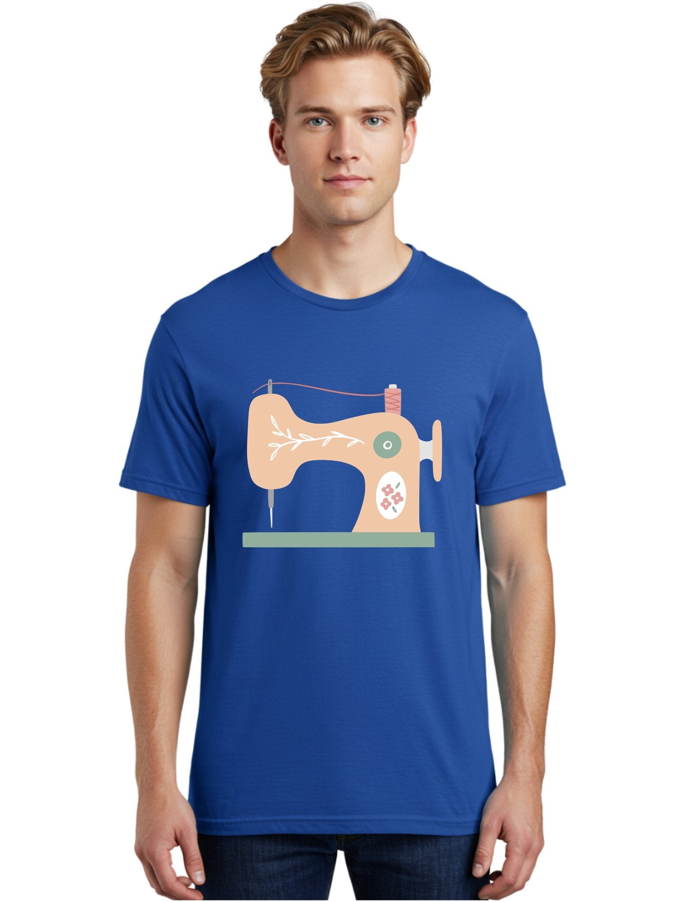 Sewing-Machine-5 Men'S Graphic Tee, 100% Cotton, Comfortable Casual Summer Wear, Machine Washable, Vintage Sewing Machine, Floral Patterns, Embroidery Designs, Needle And Thread, Pastel Colors, Creative Crafting, Diy Sewing, Textile Art, Aac104 25