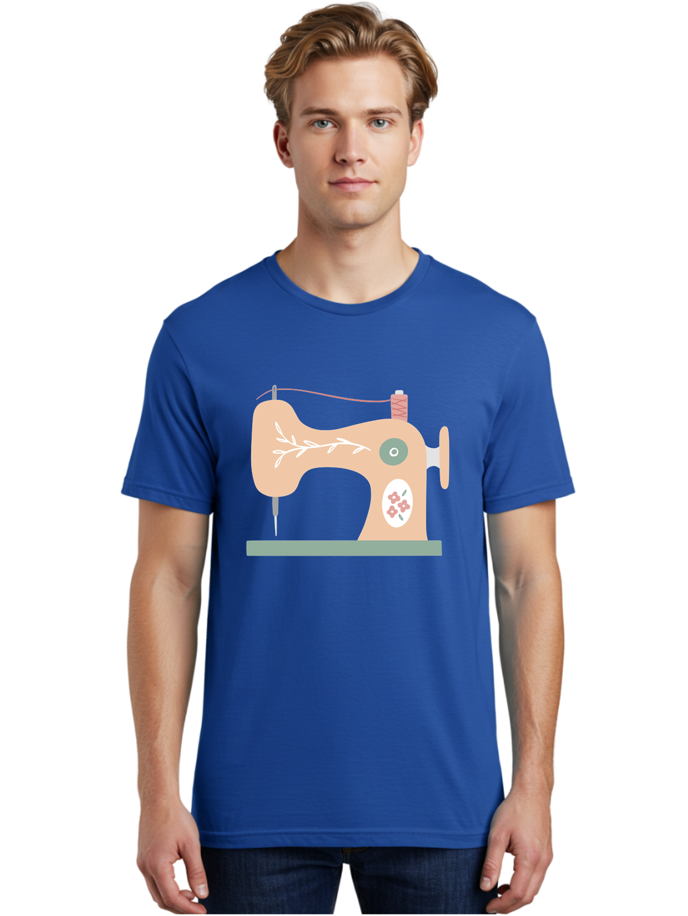 Sewing-Machine-5 Men'S Graphic Tee, 100% Cotton, Comfortable Casual Summer Wear, Machine Washable, Vintage Sewing Machine, Floral Patterns, Embroidery Designs, Needle And Thread, Pastel Colors, Creative Crafting, Diy Sewing, Textile Art, Aac104 12