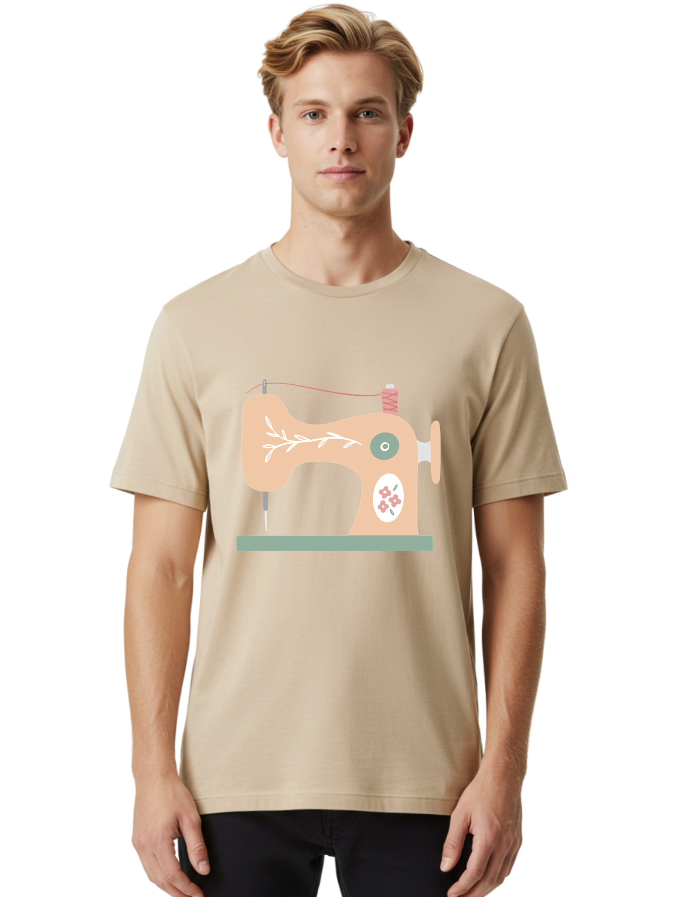 Sewing-Machine-5 Men'S Graphic Tee, 100% Cotton, Comfortable Casual Summer Wear, Machine Washable, Vintage Sewing Machine, Floral Patterns, Embroidery Designs, Needle And Thread, Pastel Colors, Creative Crafting, Diy Sewing, Textile Art, Aac104 28