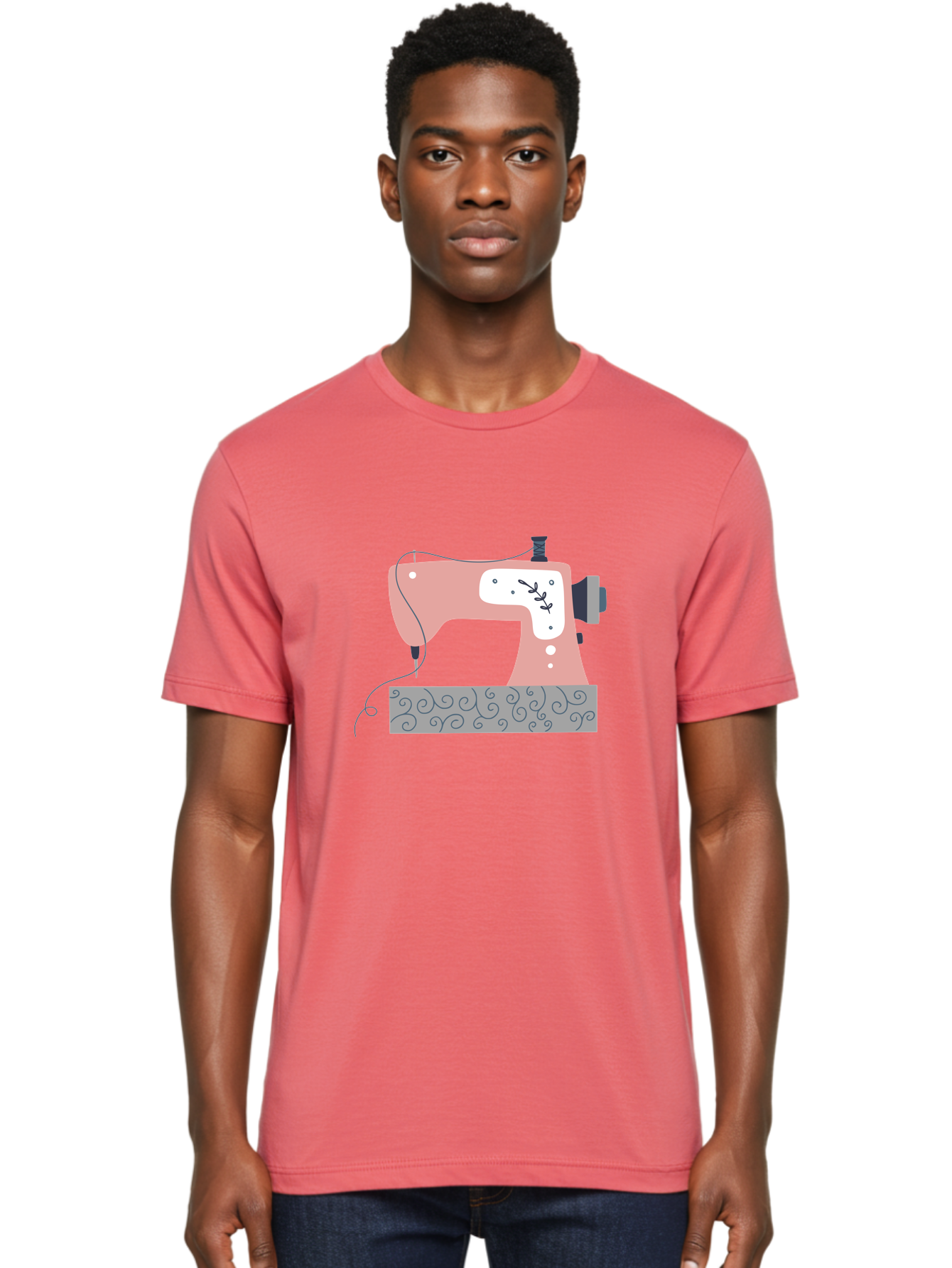 Sewing-Machine-6 Men'S Graphic Tee, 100% Cotton, Comfortable Casual Summer Wear, Machine Washable, Sewing Machine, Pink And White Machine, Thread And Fabric, Sewing Hobby, Crafting, Needlework, Handmade, Tailoring Aac105 6
