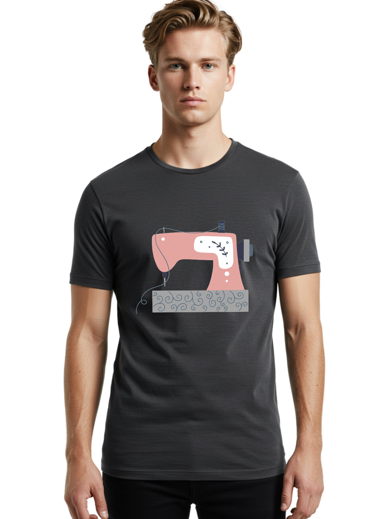 Sewing-Machine-6 Men'S Graphic Tee, 100% Cotton, Comfortable Casual Summer Wear, Machine Washable, Sewing Machine, Pink And White Machine, Thread And Fabric, Sewing Hobby, Crafting, Needlework, Handmade, Tailoring Aac105 16