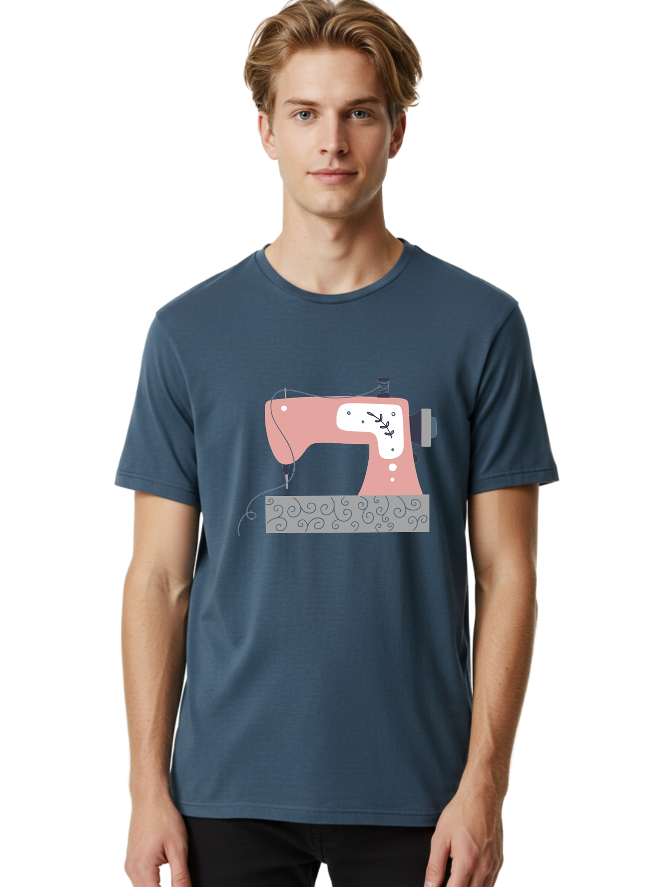 Sewing-Machine-6 Men'S Graphic Tee, 100% Cotton, Comfortable Casual Summer Wear, Machine Washable, Sewing Machine, Pink And White Machine, Thread And Fabric, Sewing Hobby, Crafting, Needlework, Handmade, Tailoring Aac105 28