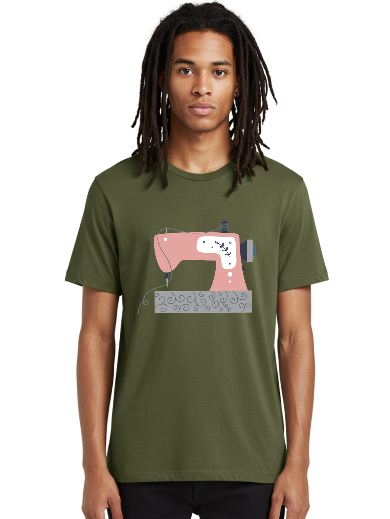 Sewing-Machine-6 Men'S Graphic Tee, 100% Cotton, Comfortable Casual Summer Wear, Machine Washable, Sewing Machine, Pink And White Machine, Thread And Fabric, Sewing Hobby, Crafting, Needlework, Handmade, Tailoring Aac105 12
