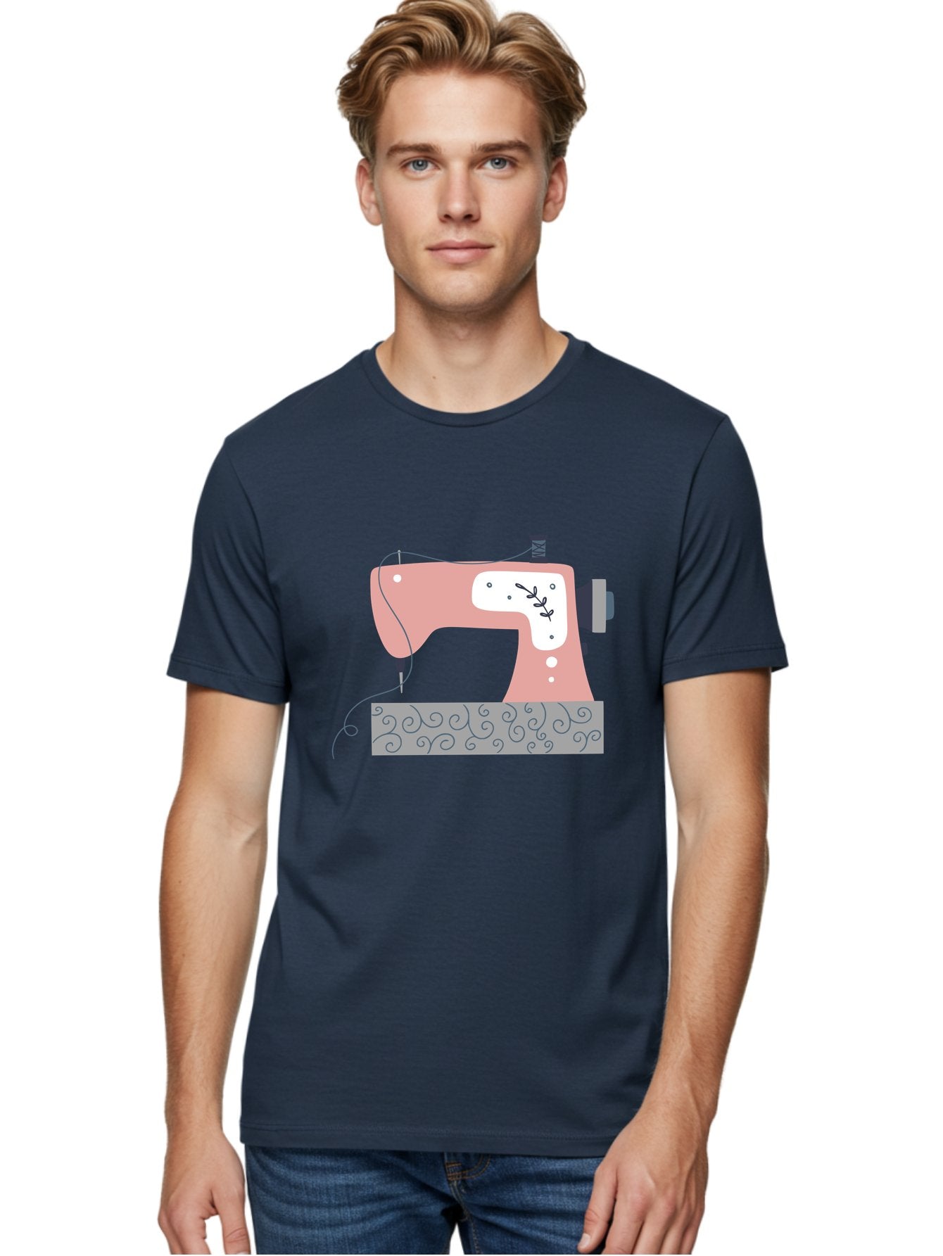 Sewing-Machine-6 Men'S Graphic Tee, 100% Cotton, Comfortable Casual Summer Wear, Machine Washable, Sewing Machine, Pink And White Machine, Thread And Fabric, Sewing Hobby, Crafting, Needlework, Handmade, Tailoring Aac105 20