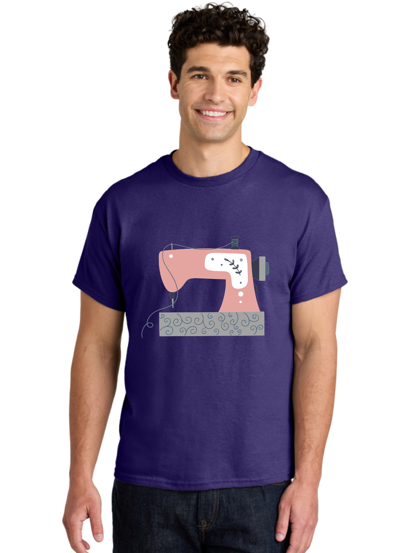 Sewing-Machine-6 Men'S Graphic Tee, 100% Cotton, Comfortable Casual Summer Wear, Machine Washable, Sewing Machine, Pink And White Machine, Thread And Fabric, Sewing Hobby, Crafting, Needlework, Handmade, Tailoring Aac105 20
