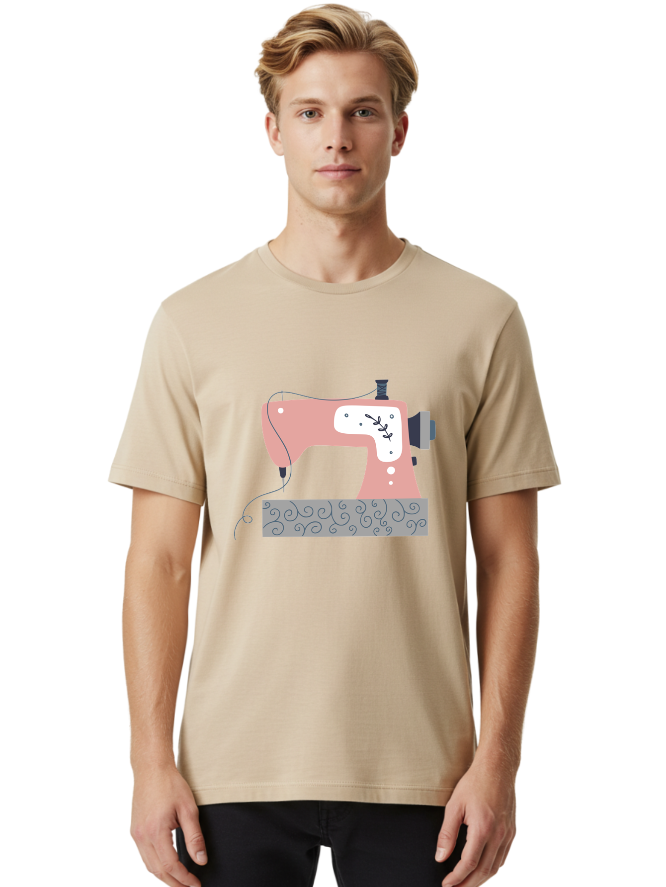 Sewing-Machine-6 Men'S Graphic Tee, 100% Cotton, Comfortable Casual Summer Wear, Machine Washable, Sewing Machine, Pink And White Machine, Thread And Fabric, Sewing Hobby, Crafting, Needlework, Handmade, Tailoring Aac105 10
